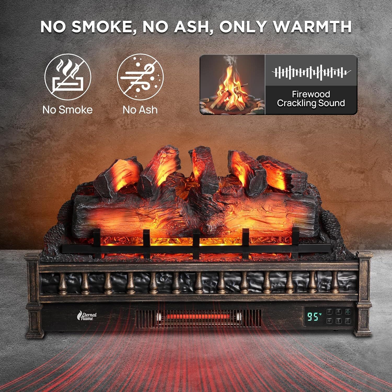 TURBRO Eternal Flame 30 in. WiFi Infrared Quartz Electric Fireplace Log Heater 3