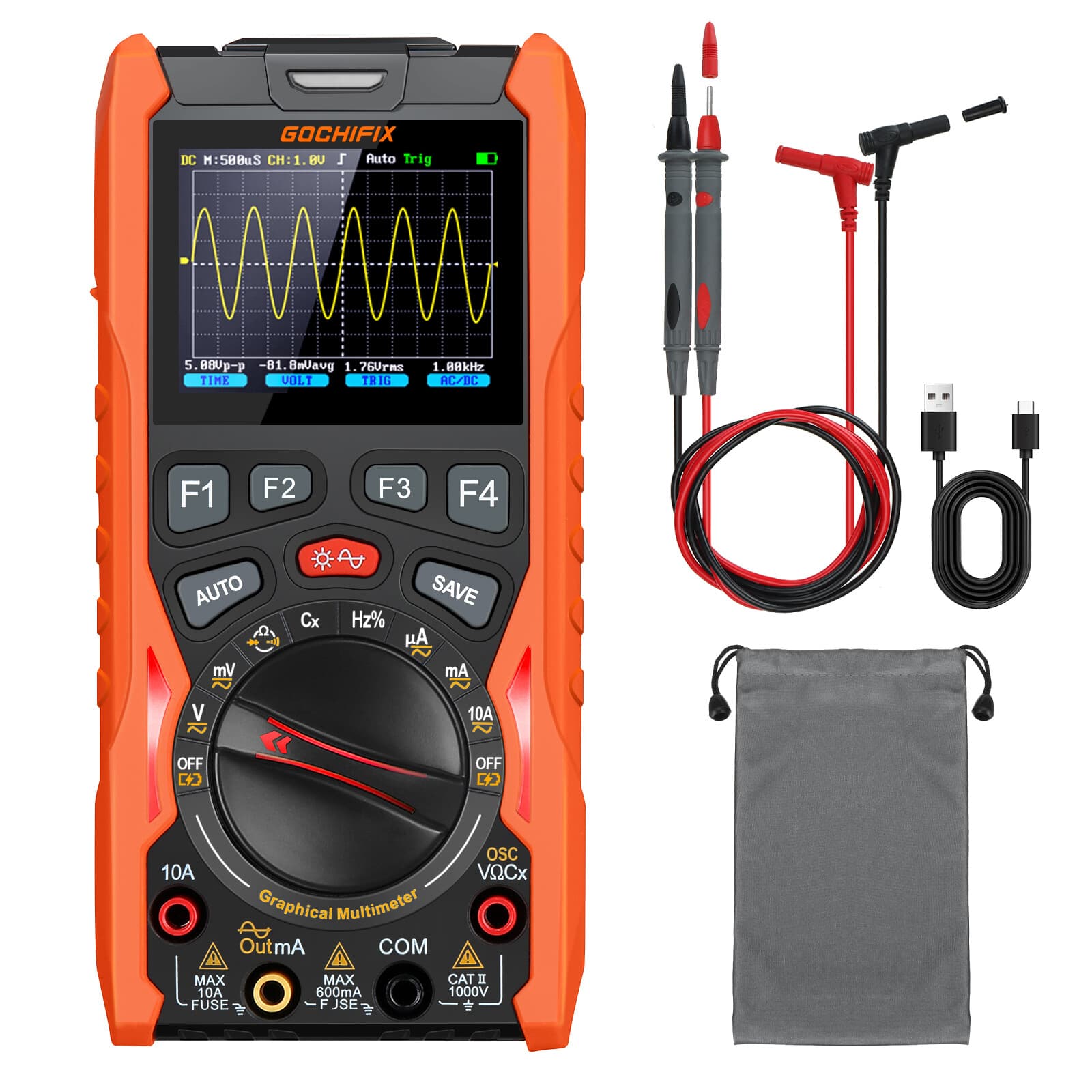 3 in1 12MHz Bandwidth 50MSa/s Handheld Oscilloscope Multimeter Waveform Generaor