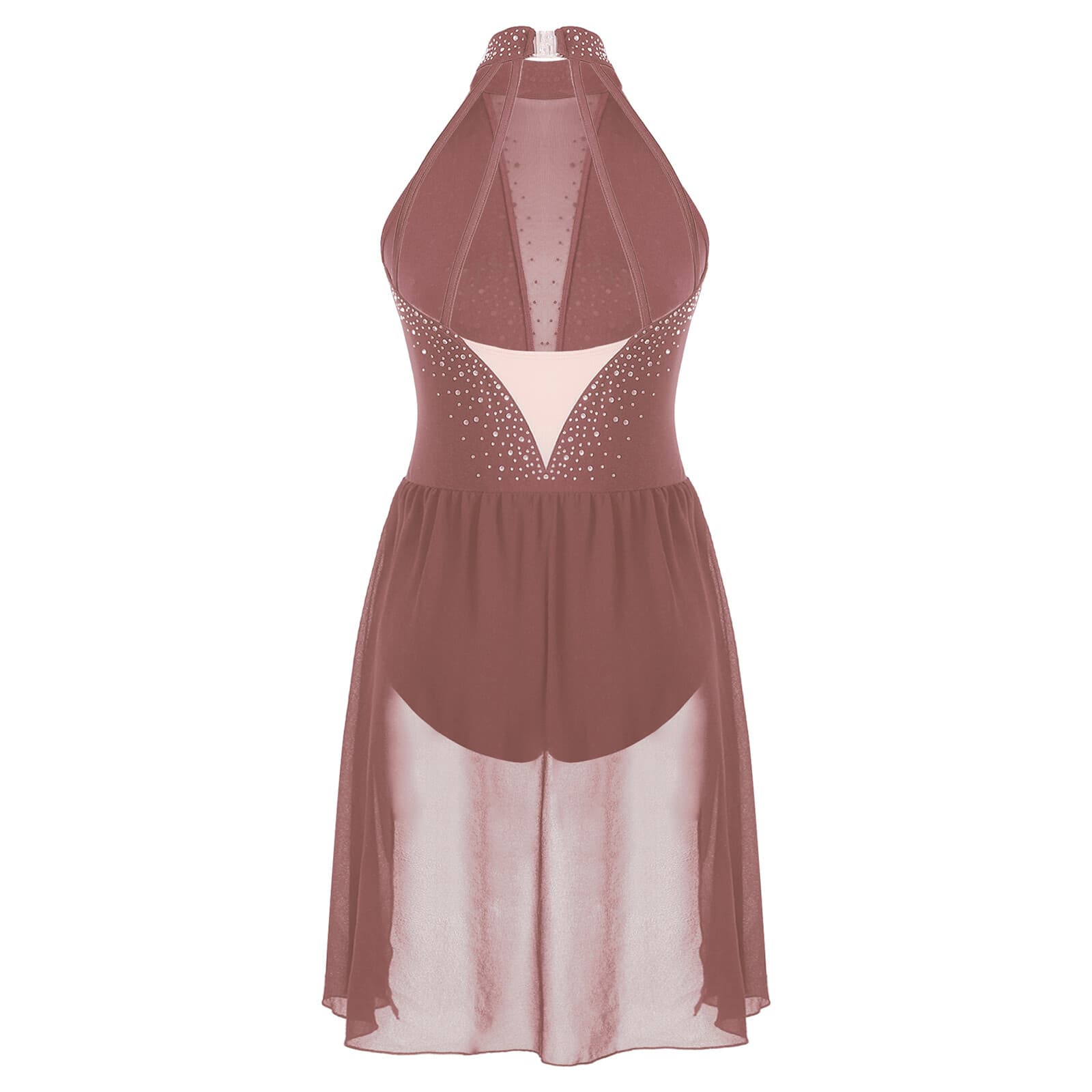 Womens Dance Performance Costume Backless Leotard Mesh Lyrical Dress Patchwork 6