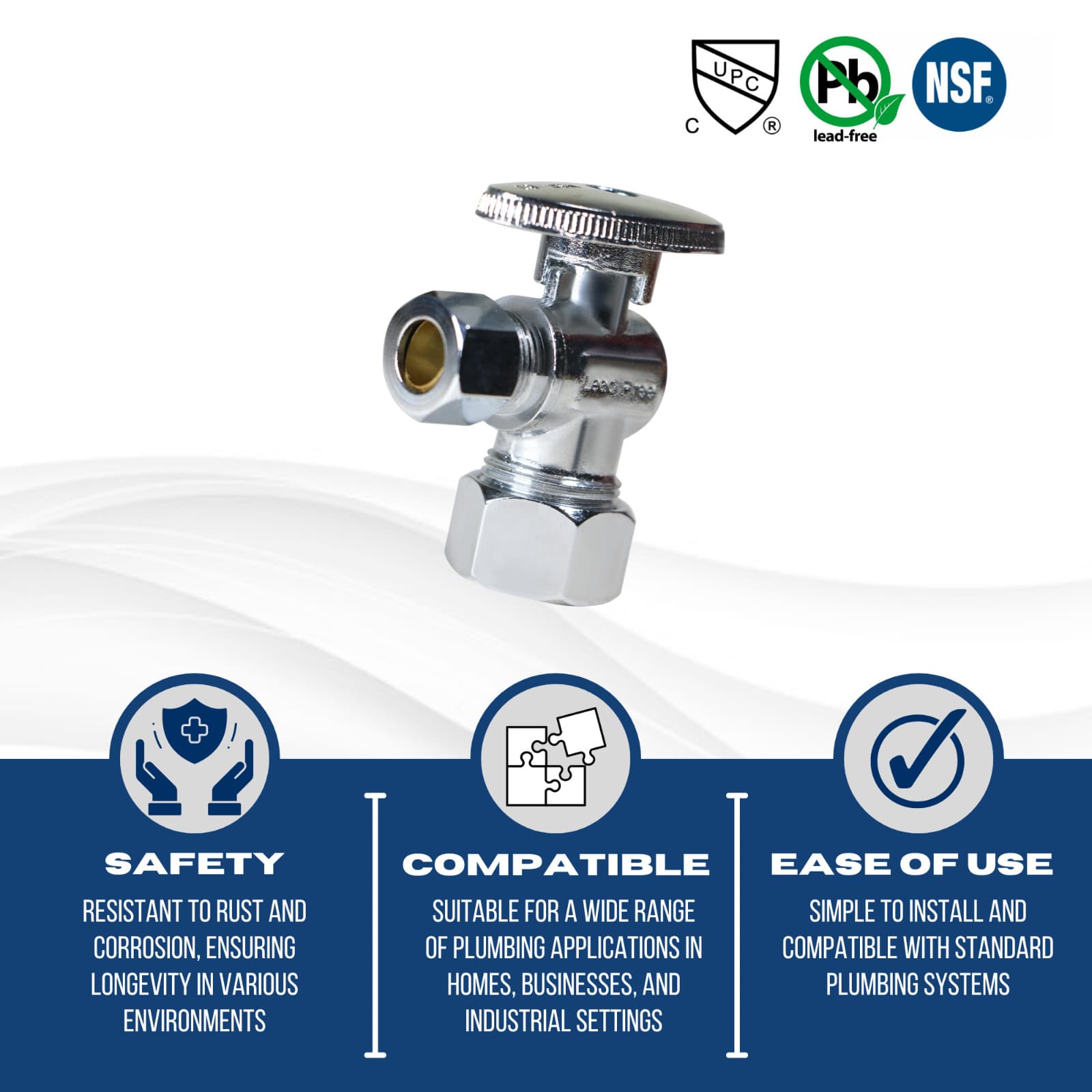 100) XFITTING 5/8" x 3/8" OD Compression Angle Stop Valve, 1/4 Turn, Lead Free 6