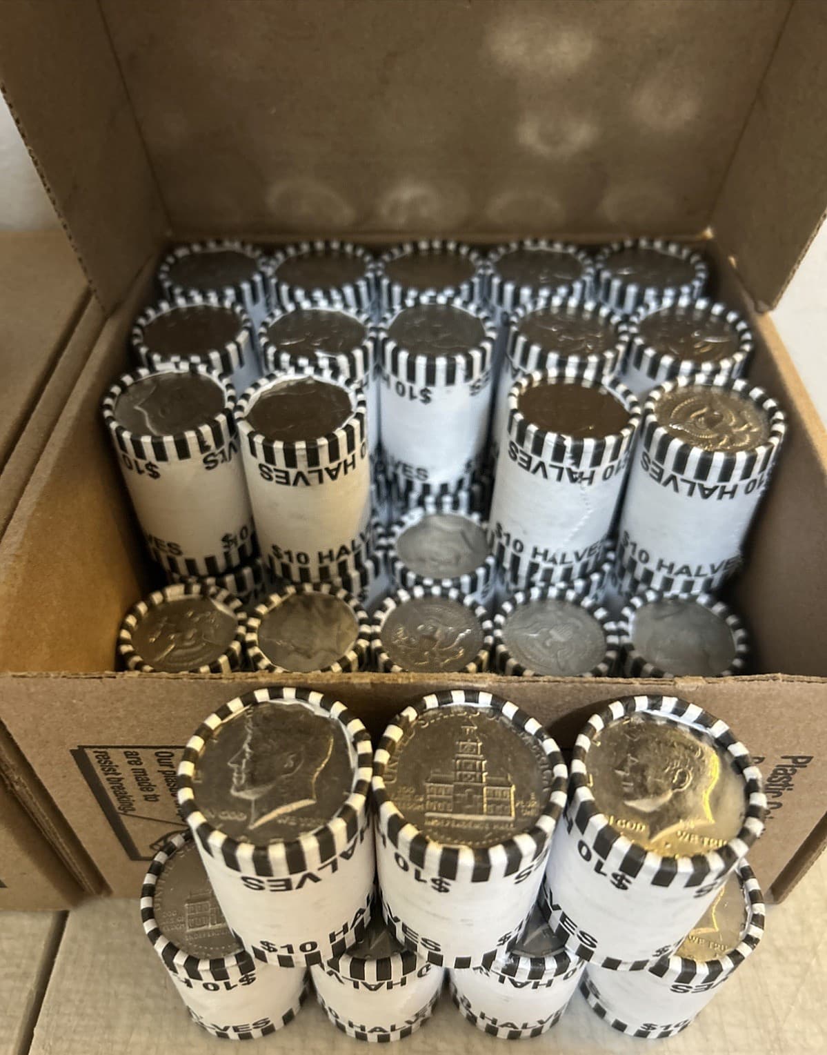 ❤️Lot of 5 Rolls Kennedy Half Dollars Unsearched Fed Wrapped Bank Rolls $50 Face 3