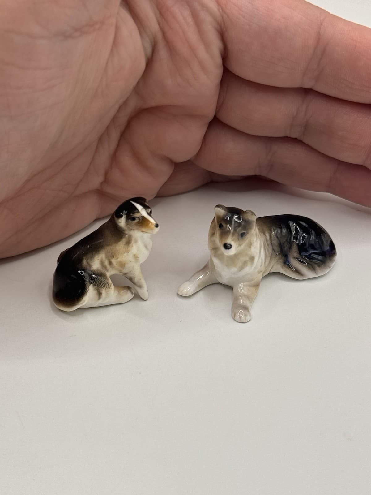 Vintage Porcelain Collie Sheltie Dog Figurine Pair Miniature Puppy Trinkets 6
