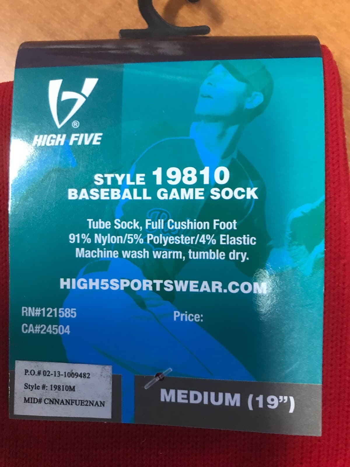 NEW High Five Athletic Game Socks Color Red Size M Medium (19") NWOT 3