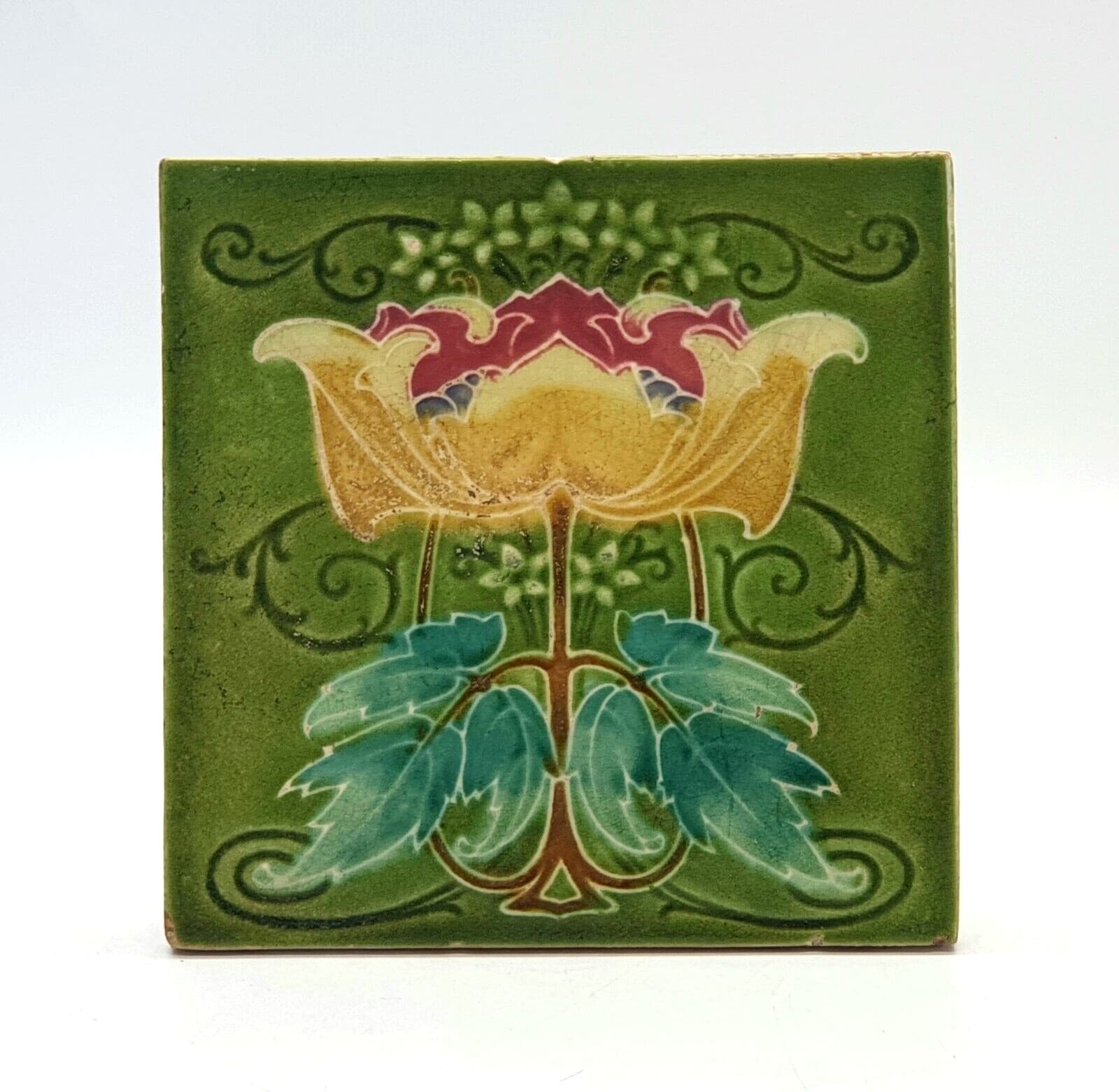 ANTIQUE FIREPLACE TILE ART NOUVEAU DESIGN RHODES TILE CO 1908 AE3 2