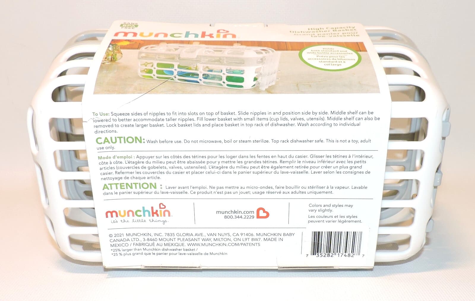 Munchkin High Capacity Dishwasher Basket White & Gray, 25% LARGER, BPA Free, NEW 6