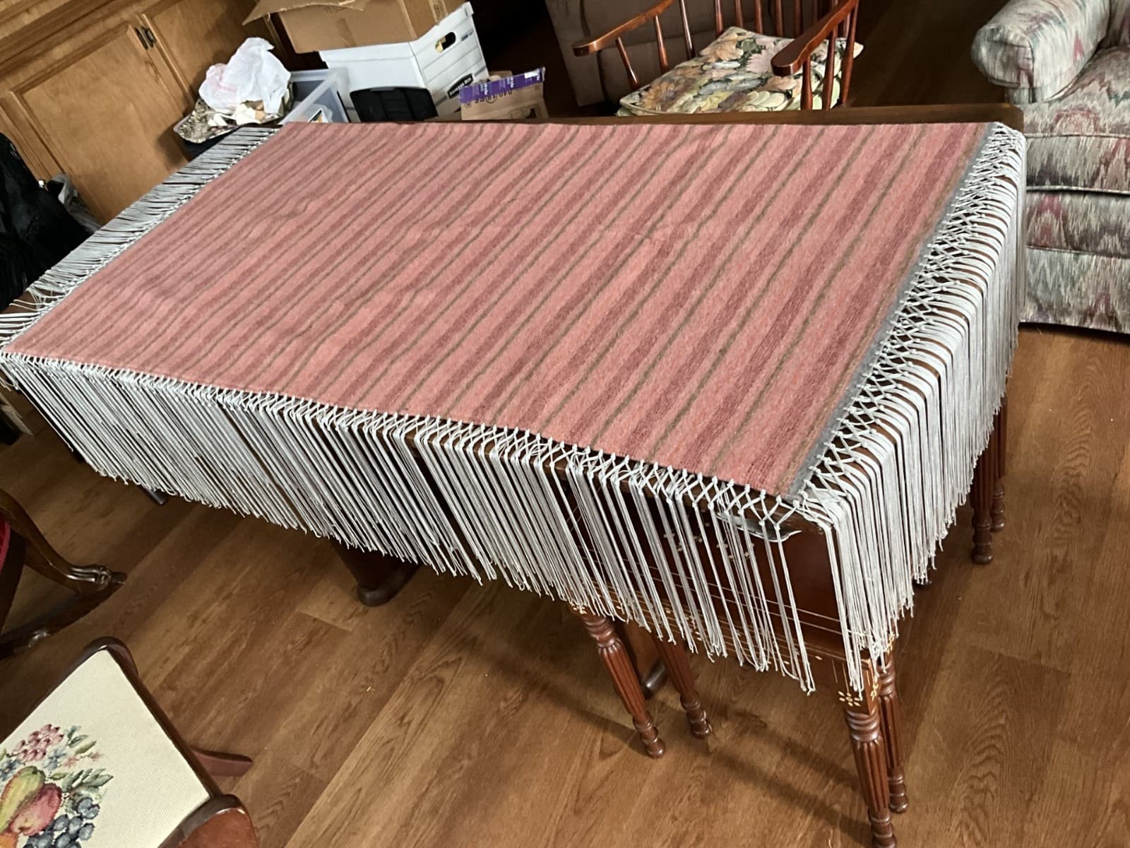 Native American Women's  Wool Rose Striped Knoted Fringe Dance Shawl