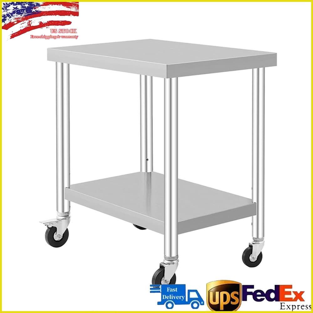 36"x24"x37" Stainless Steel Commercial Kitchen Work Food Prep Table w/ Casters