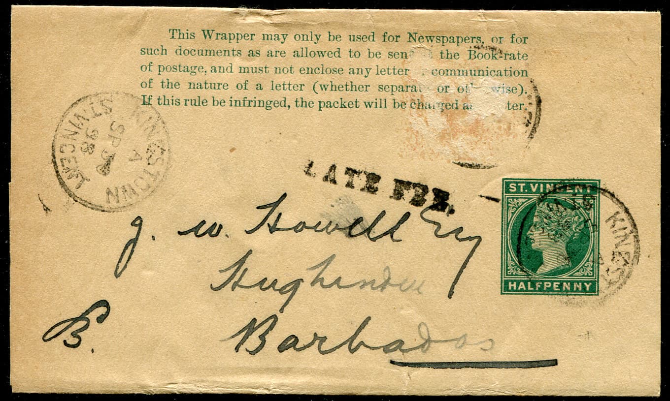 ST. VINCENT (25285): LATE FEE to Barbados/QV newswrapper 1898