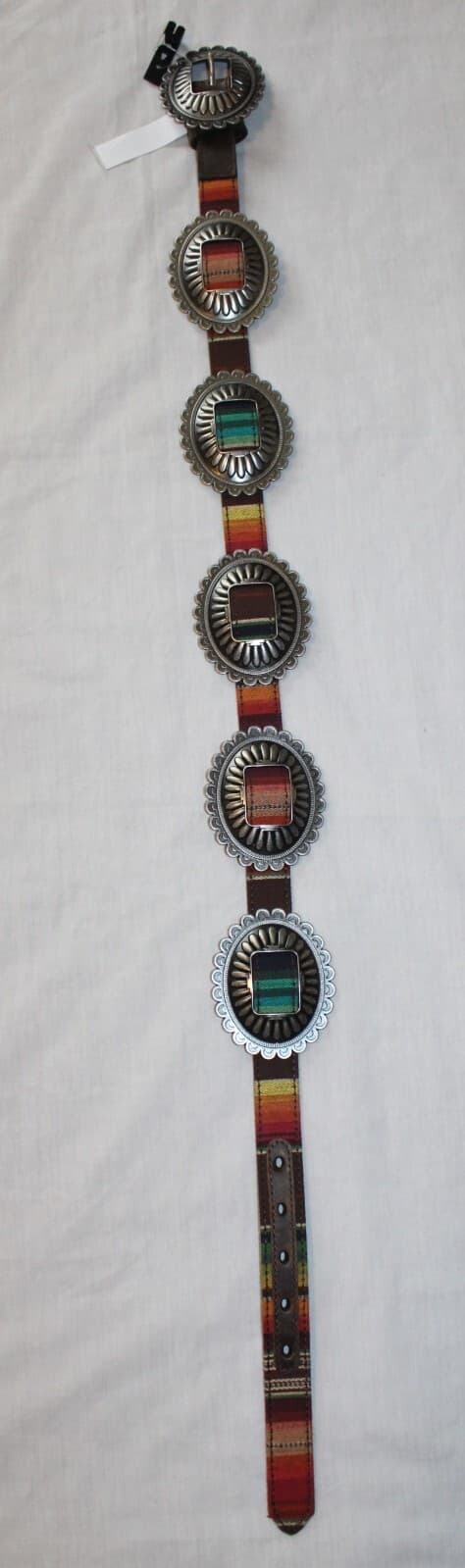 New girls ARIAT multi-colored belt with large oval floral conchos Size 26