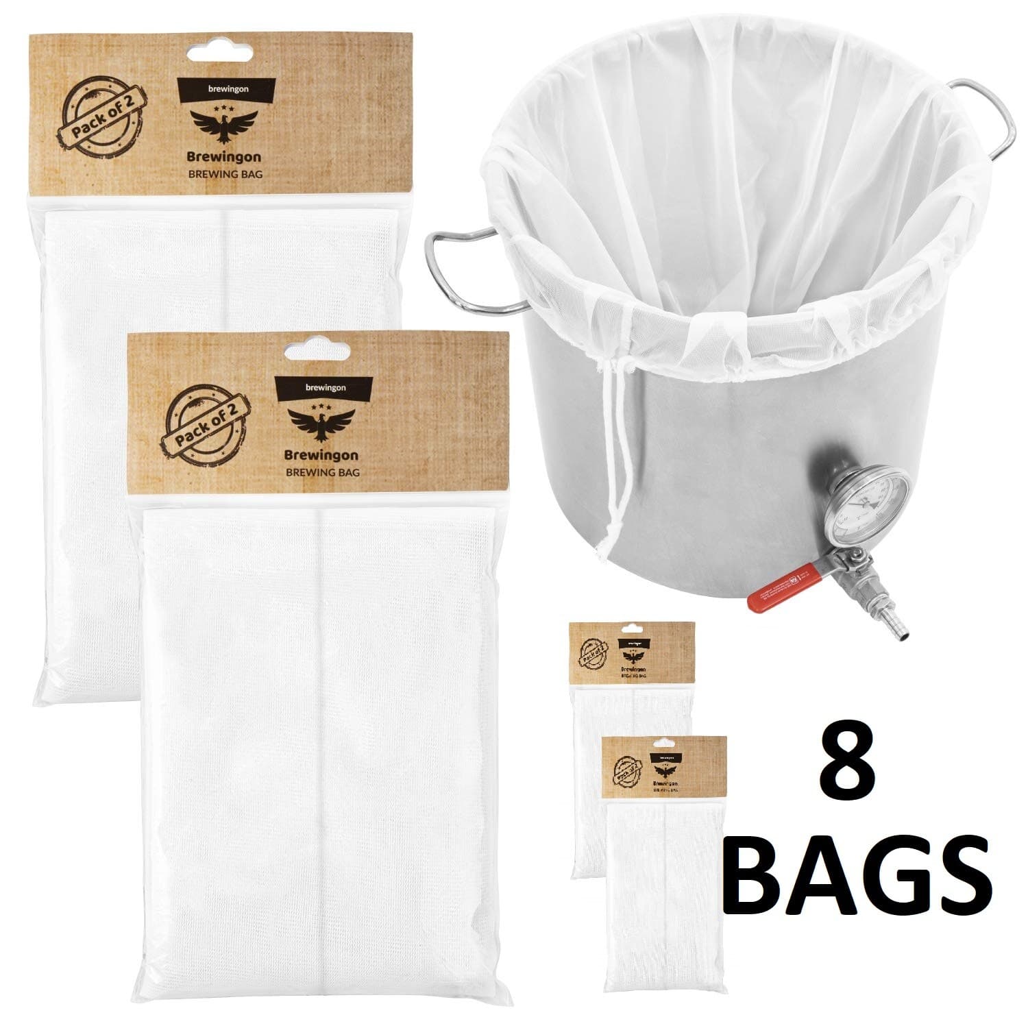 (8) Nylon Brew Bag Mesh Reusable Filter Home Brew Nylon Bucket Bags (22"x26")