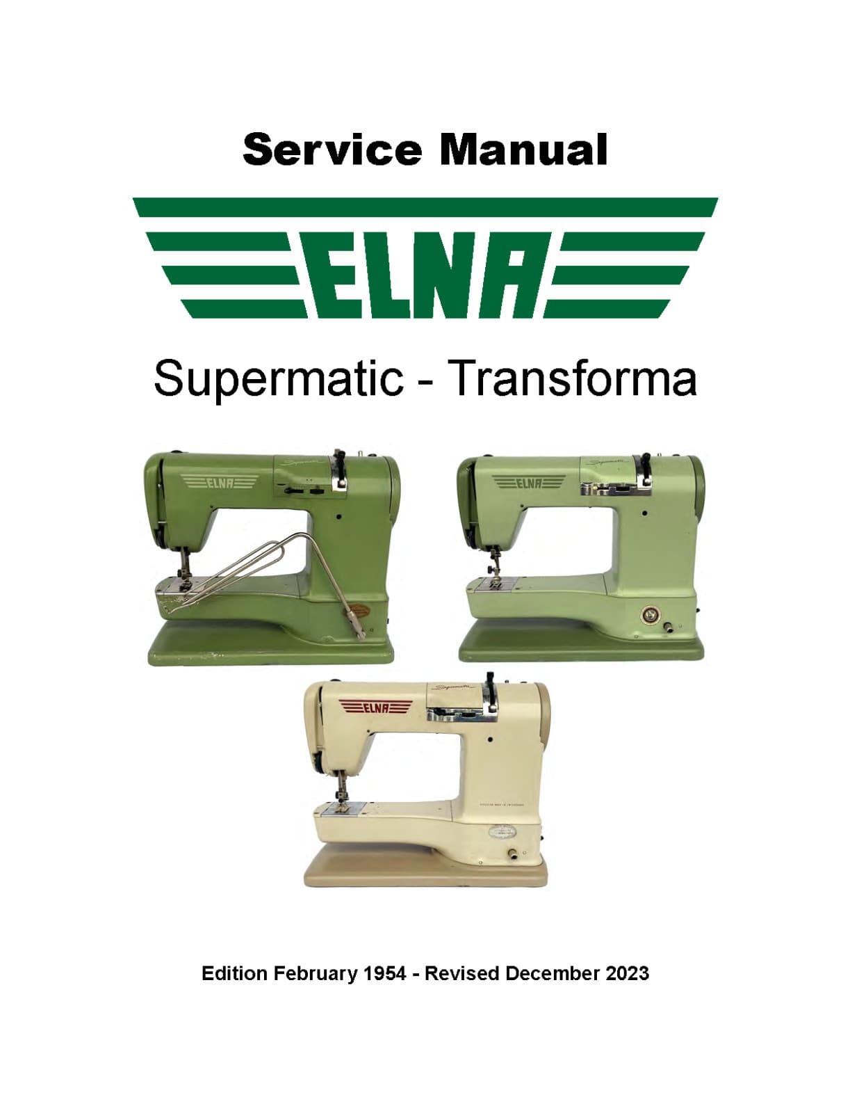 Elna Supermatic Transforma Service Manual: Coil Bound 42 Pages