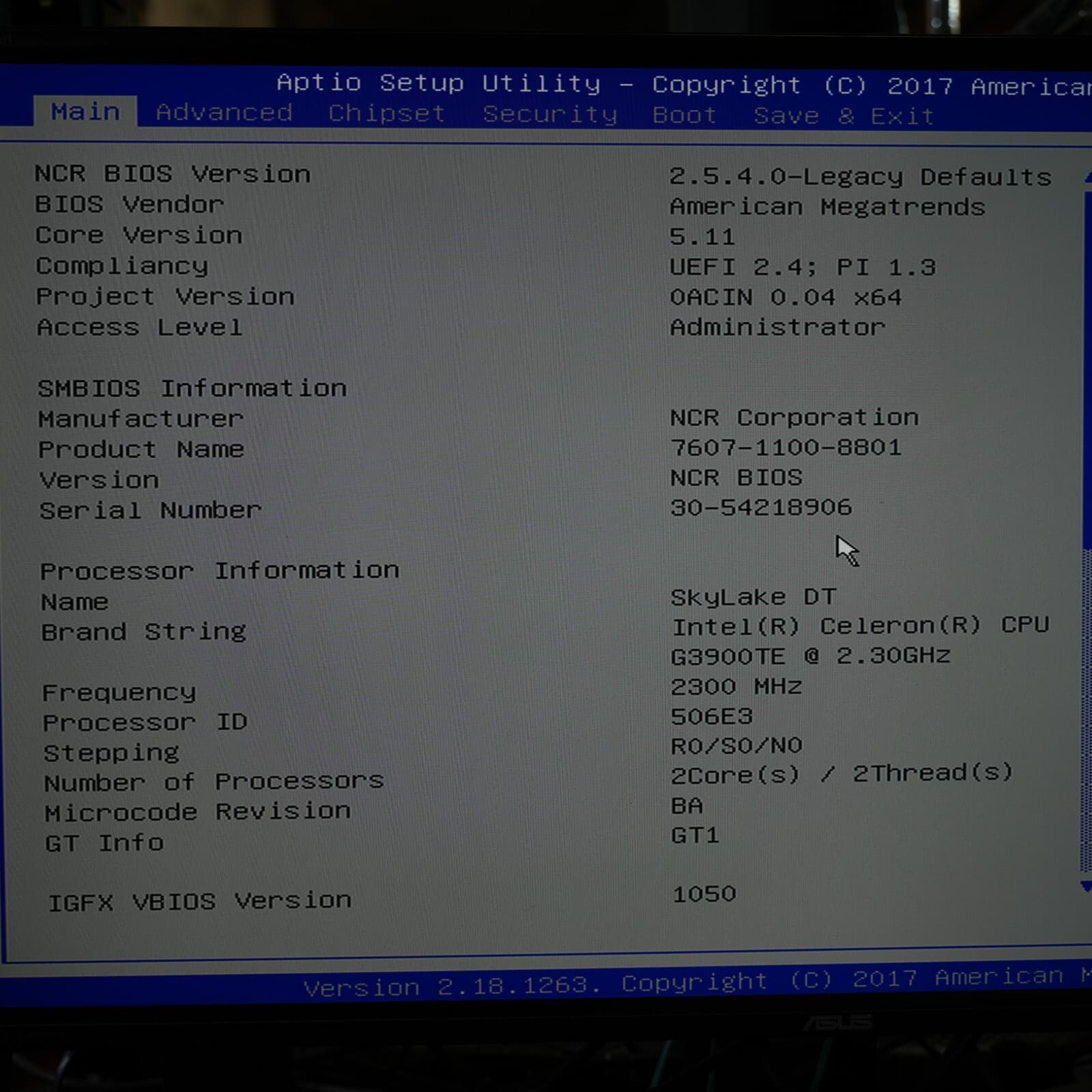 NCR REALPOS XR8 TERMINAL INTEL CELERON G3900TE 4GB RAM 120GB SSD T12-B14 3