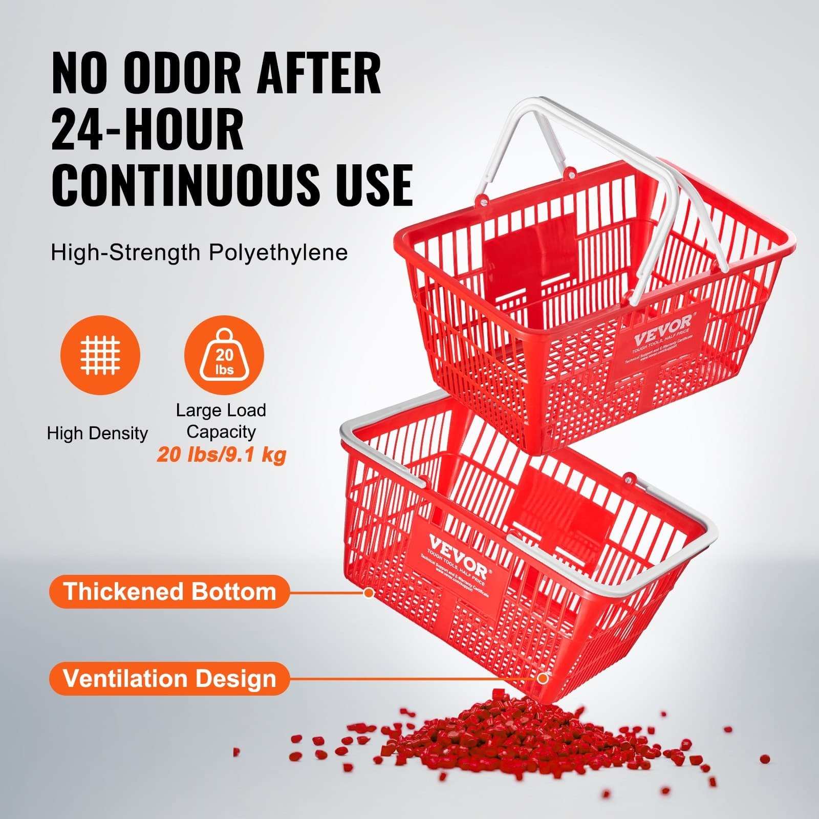 VEVOR Shopping Basket,Set of 20,21L Durable Plastic Grocery Basket with Handle a 2