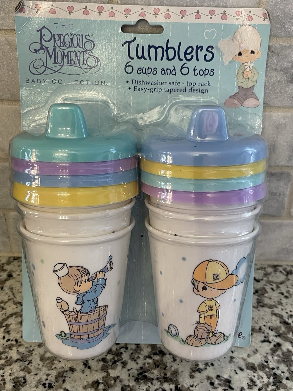 Vintage 1999 Precious Moments Luv n' Care Plastic Tumblers / Sippy Cups - NEW