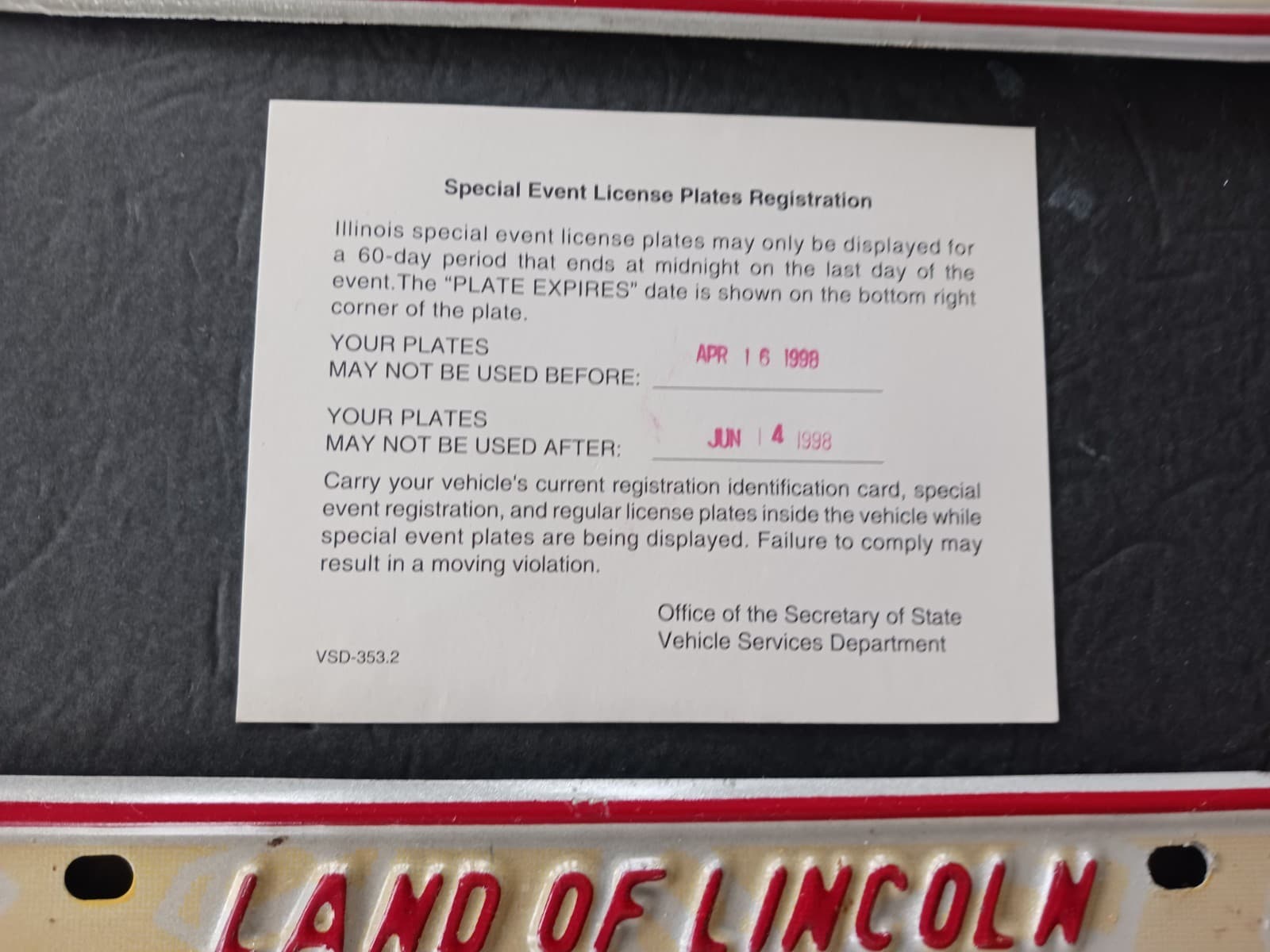 1998 Superman Celebration Illinois License Plate 52 Special Event Plates Pair 3