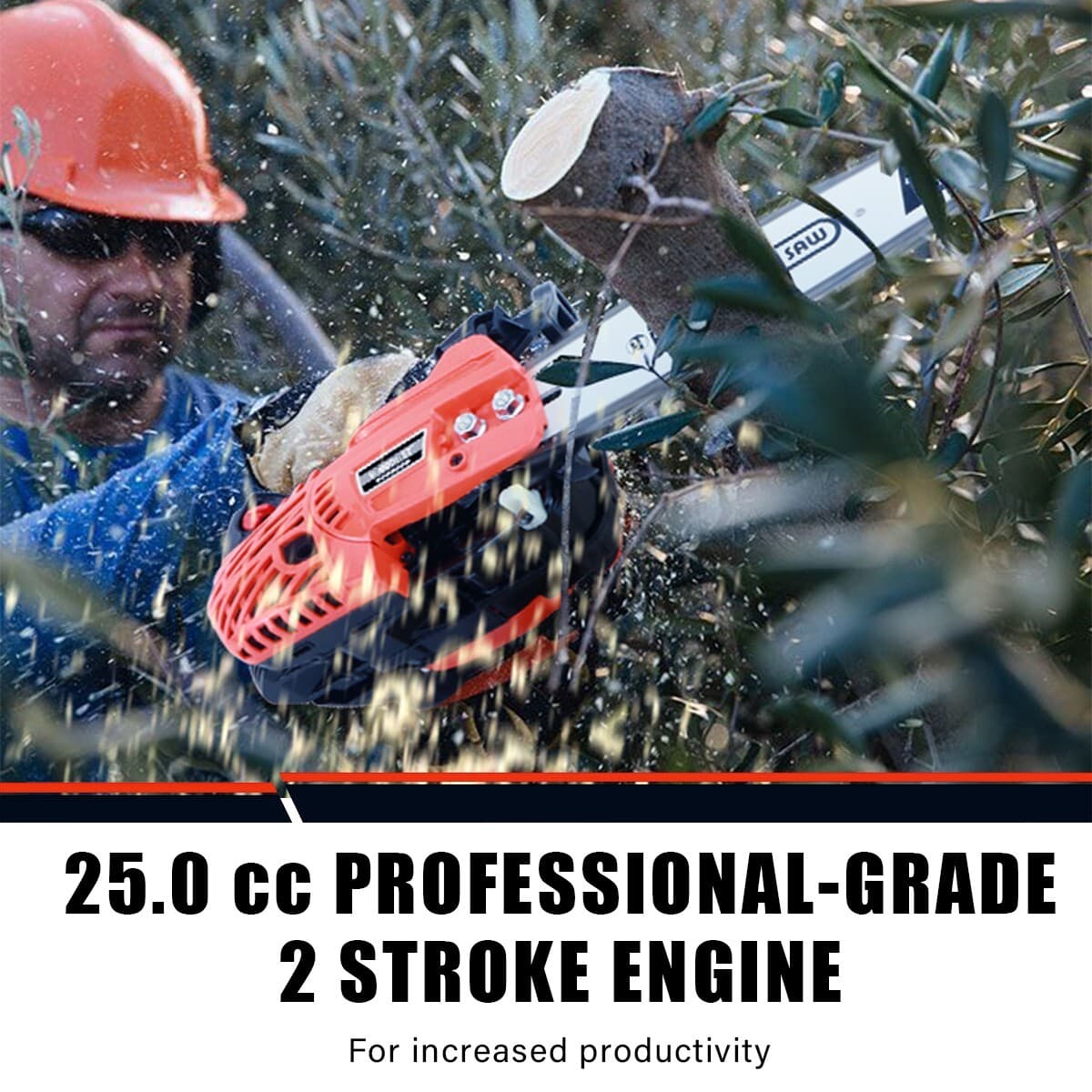 V-MODEST 2511 12" Gas Chainsaw 25cc 1.5HP 2-Cycle Engine Top Handle Climbing Saw 5