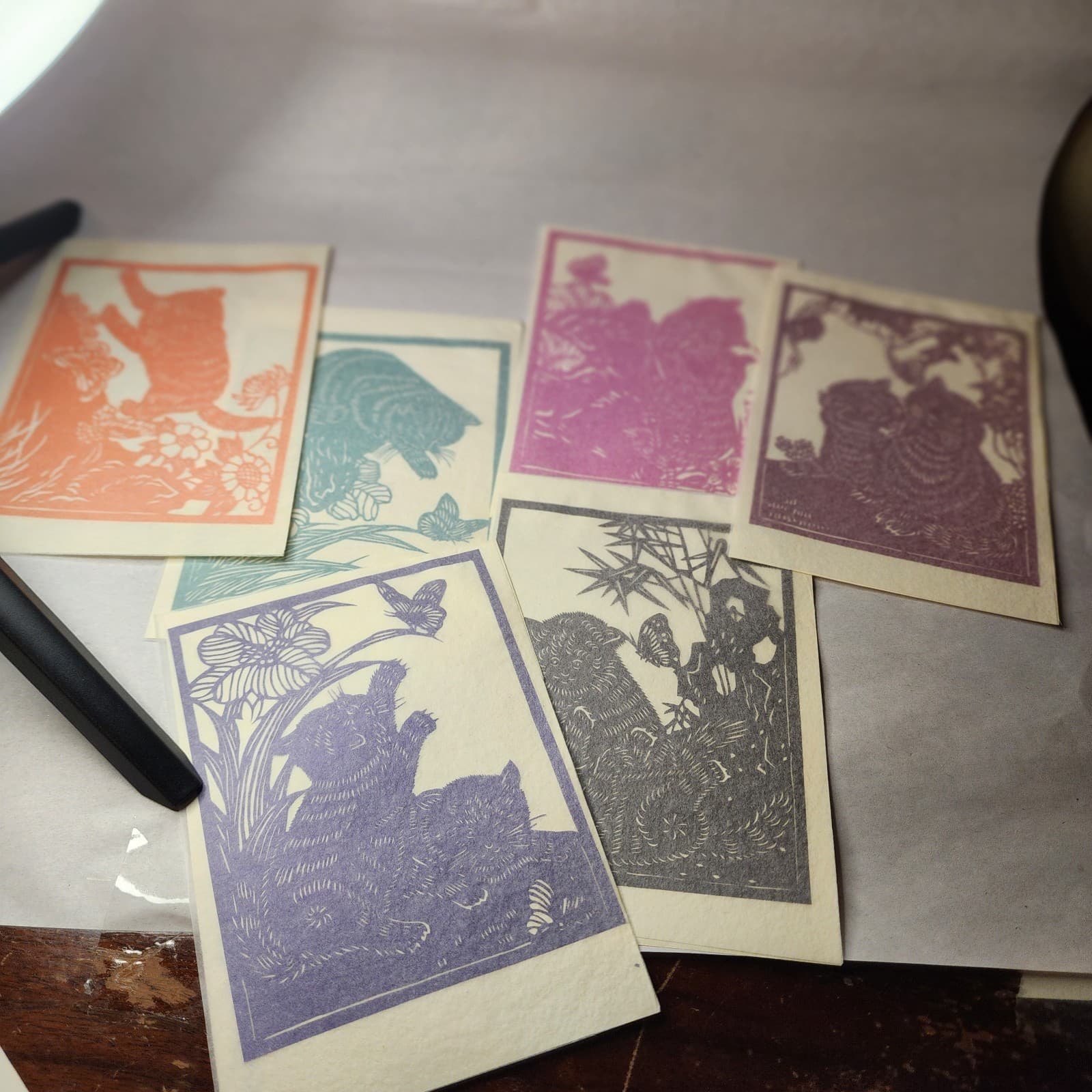 Vintage Chinese Folk Art Paper Cuts Pack Of 6 Cats And Butterflies 4