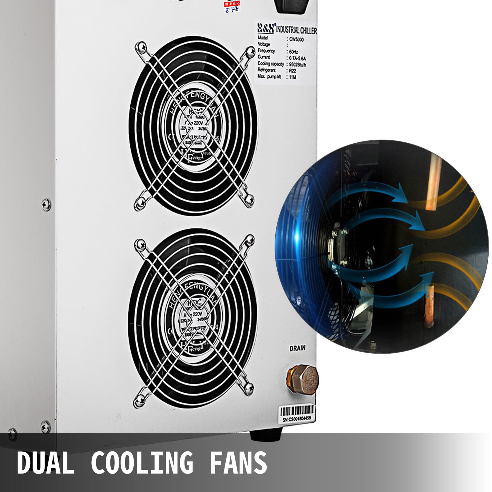 VEVOR 8.5L Water Chiller CW-5000 for 50-150W CO2 Laser Tubes CO2 Laser Engravers 4