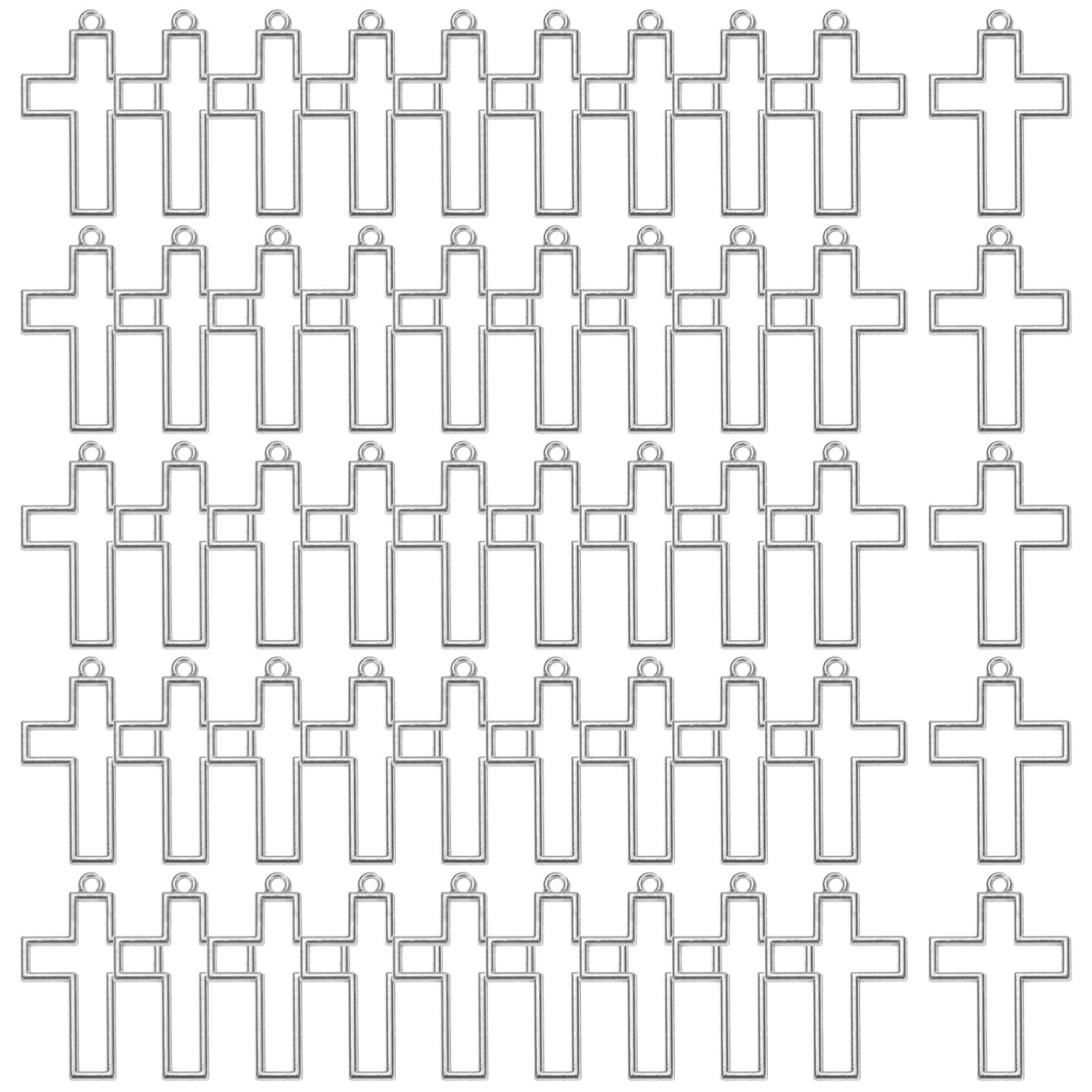 50-Pack Open Bezels, Cross Shape Bezel Pendants for Resin[Silver Tone]