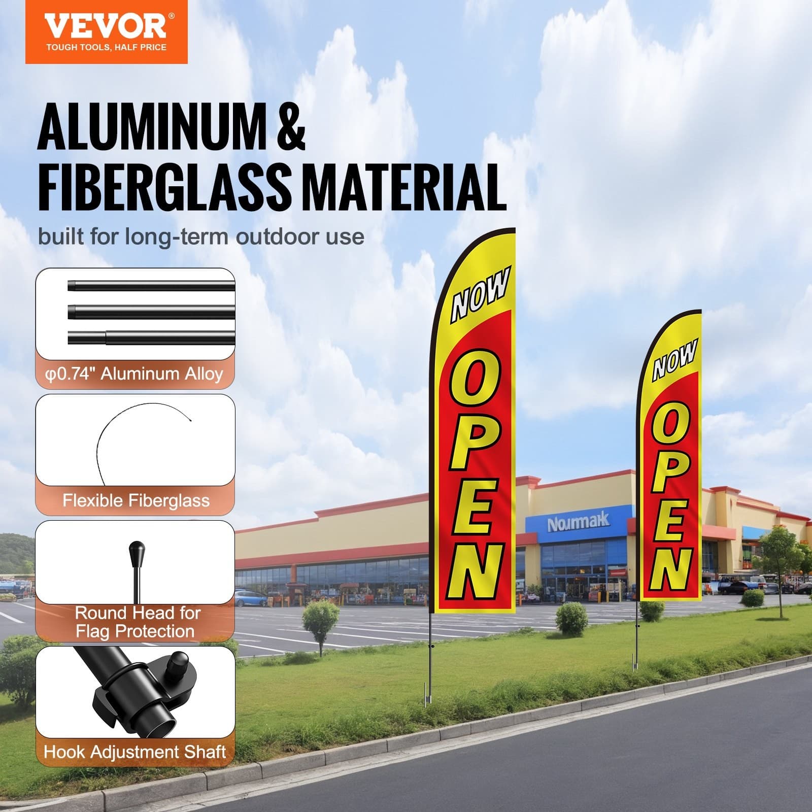 VEVOR Open Flags with Pole Kit,Advertising Flags for Business Outside,Advertisin