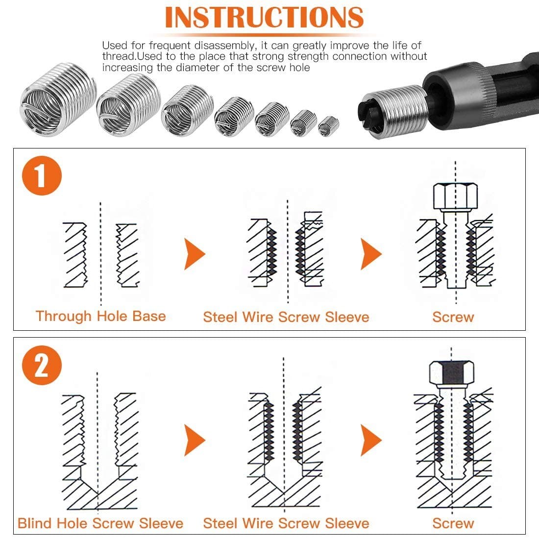140 pcs Helicoil Stainless Steel Thread Repair Insert Kit M3 M4 M5 M6 M8 M10 M12 4