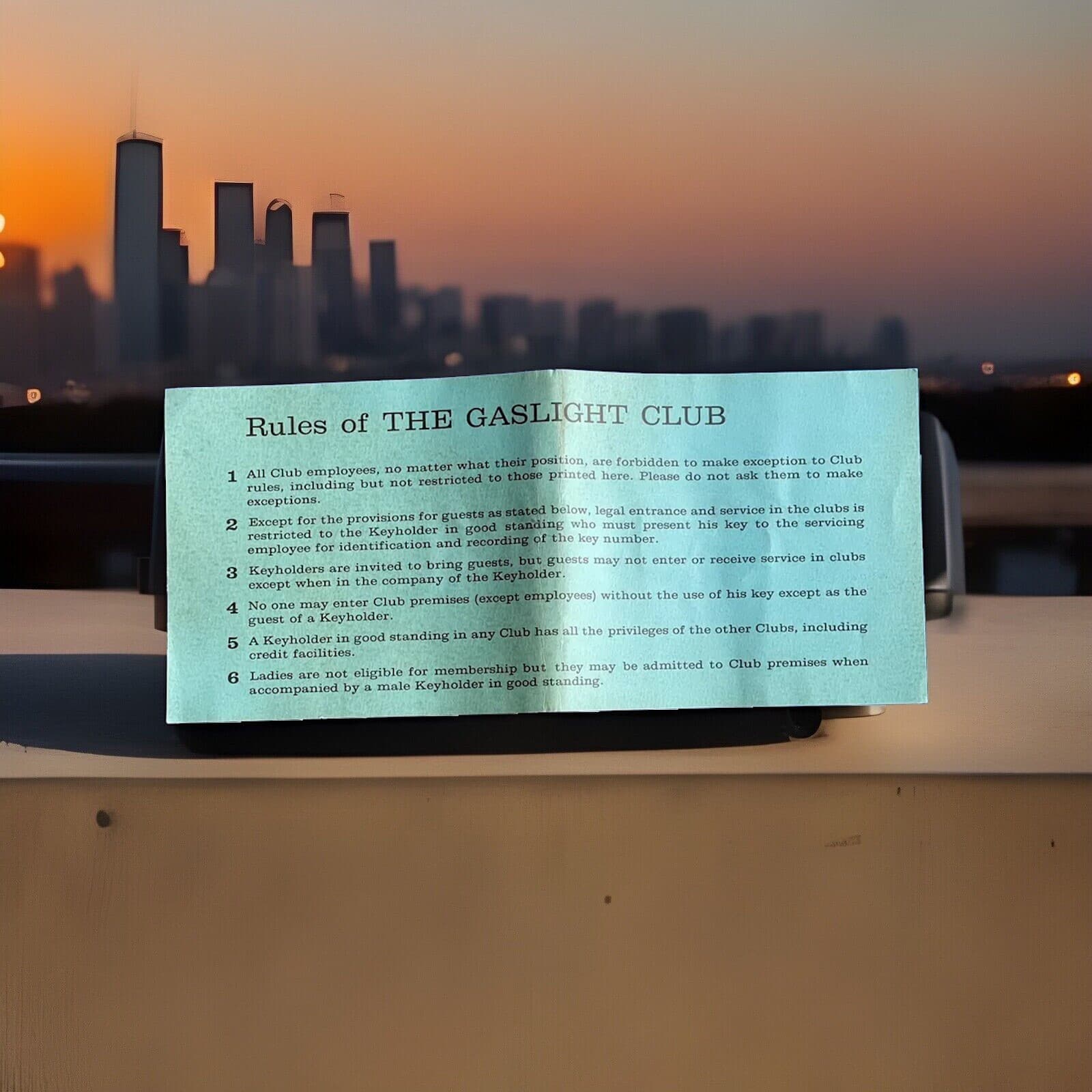 VTG GASLIGHT CLUB KEY CARD RULES (no Key) PARIS-NYC-CHGO-LA-DC