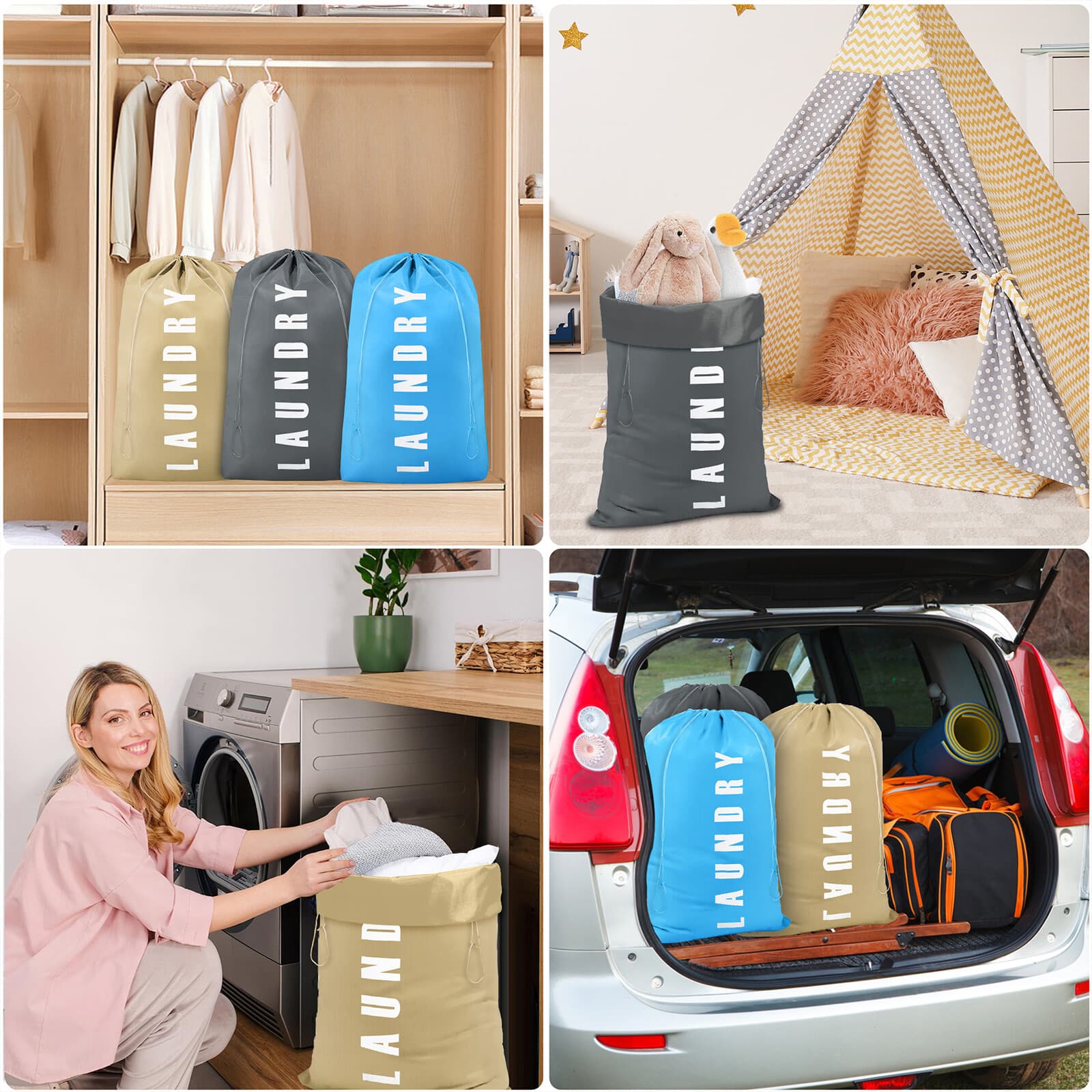 3Pcs Heavy Duty Laundry Bag, Large Dirty Clothes Organizer w/ Drawstring Closure 6