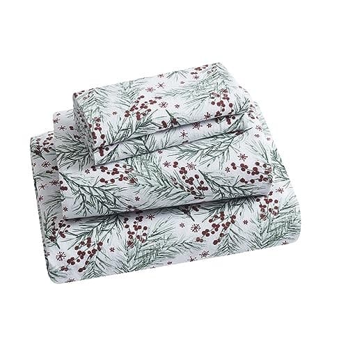  - Sheets, 4-Piece Cotton Flannel Bedding with Matching King Pine Red 4