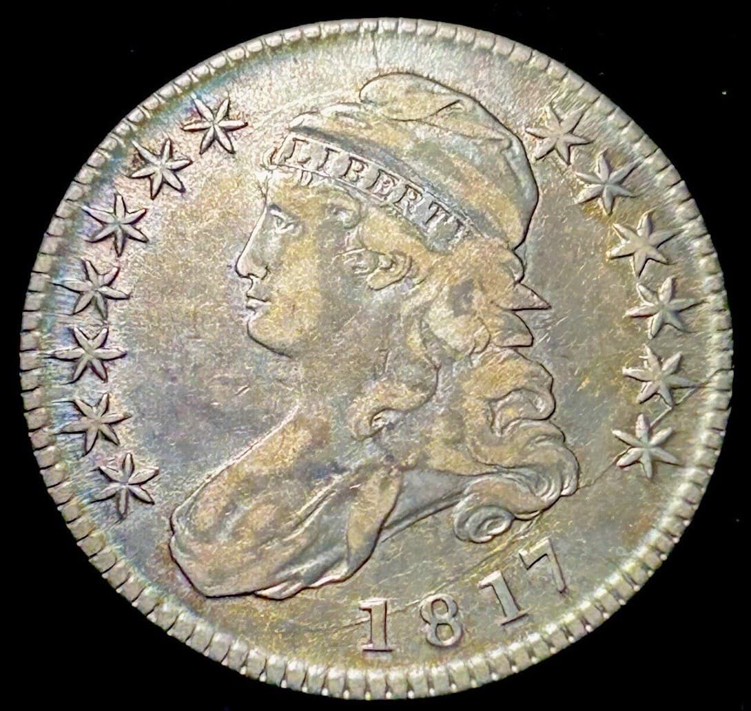 1817 Capped Bust Silver Half Dollar 50c Rare O-105a R-4 High Grade Toned