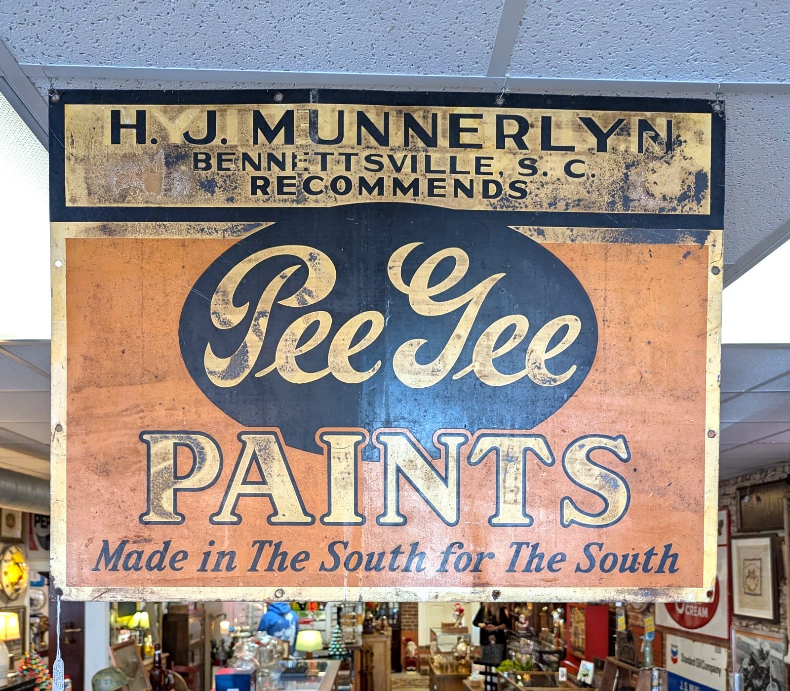 Rare 1930s Pee Gee Paints "Made in the South" Tin Litho Double-Sided Sign