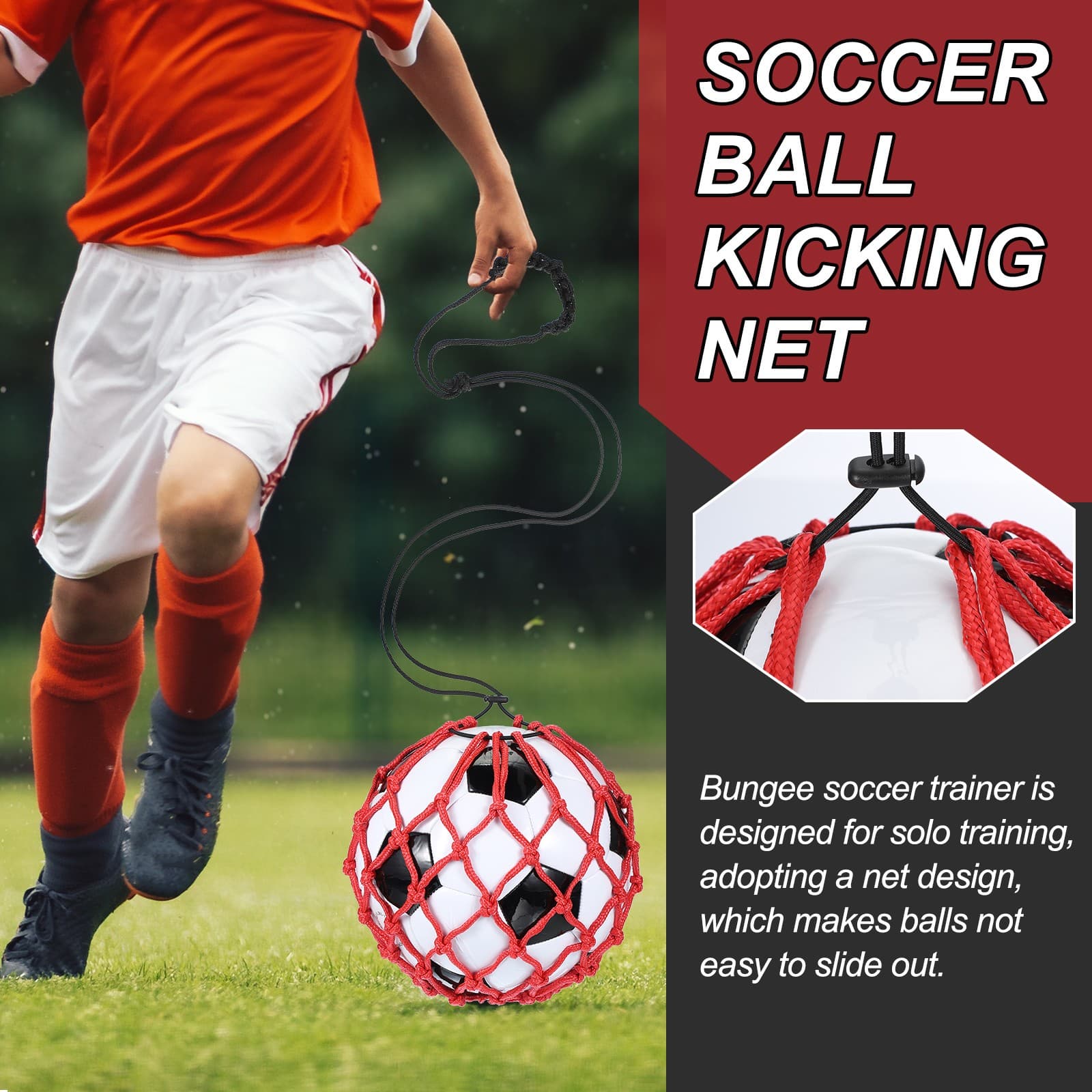 Soccer Ball Net, Solo Football Ball Kick Net Practice Training, Red/Blue 4