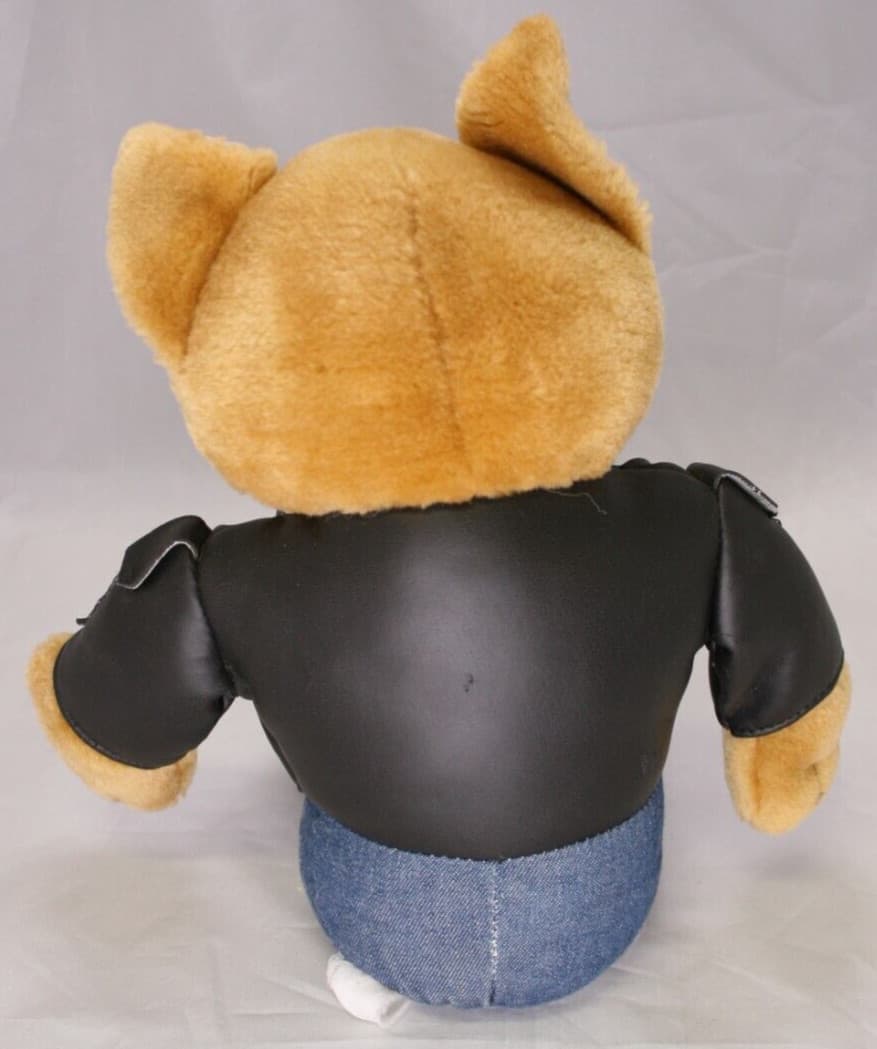 Vintage Biker Tan Bulldog 10" Plush Stuffed Animal Leather Jacket 3