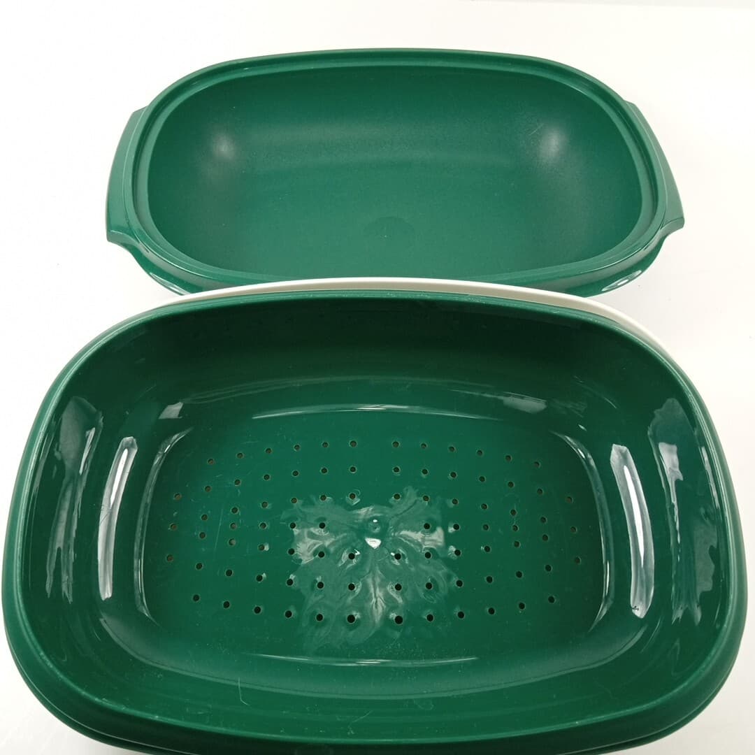 Tupperware #1273-4 Forest Green 3 Piece Vegetable Rice Steamer Strainer Vintage 2