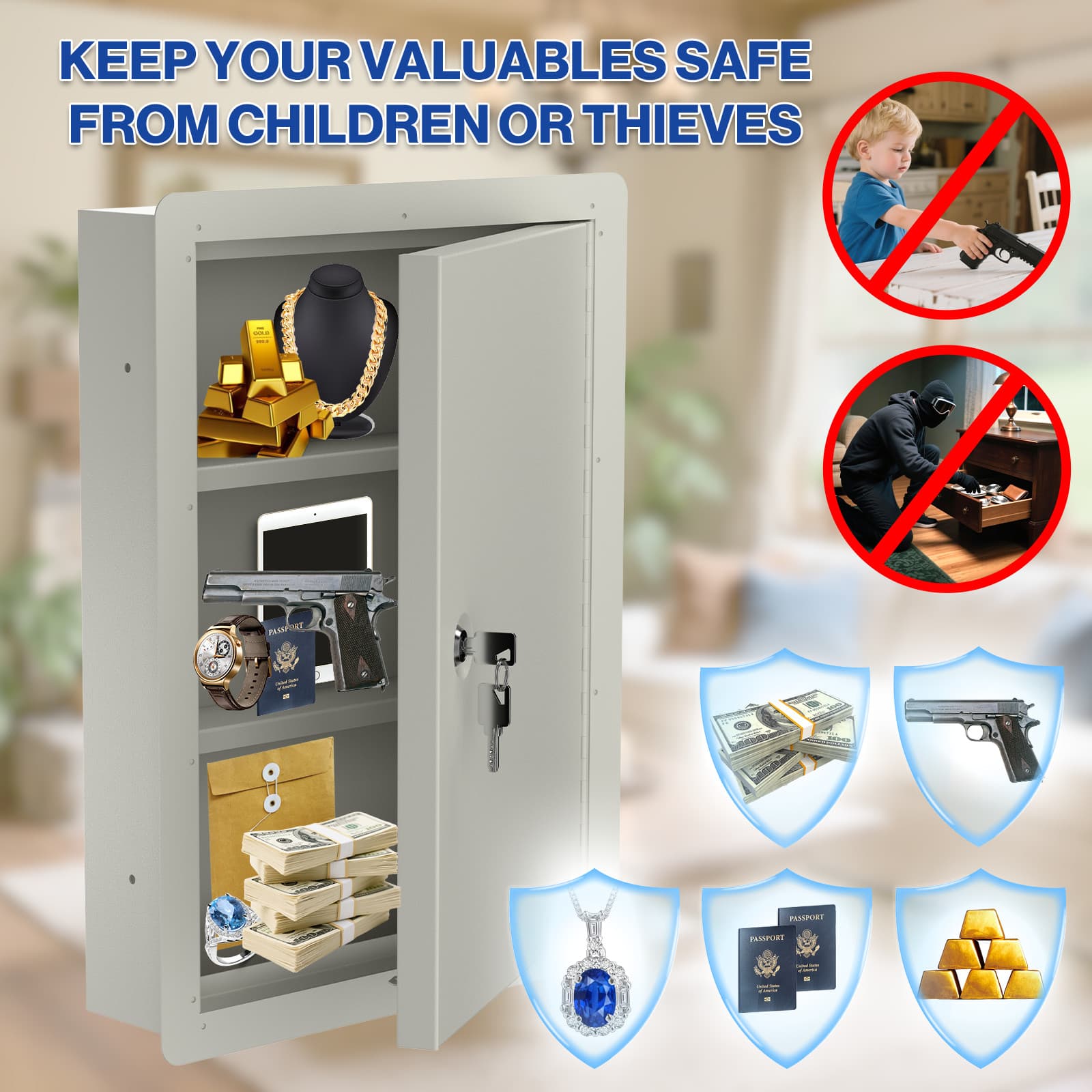 Pochar Hidden In Wall Safe Between Studs Secure Storage Gun Safe, 15.75"x21.15" 6
