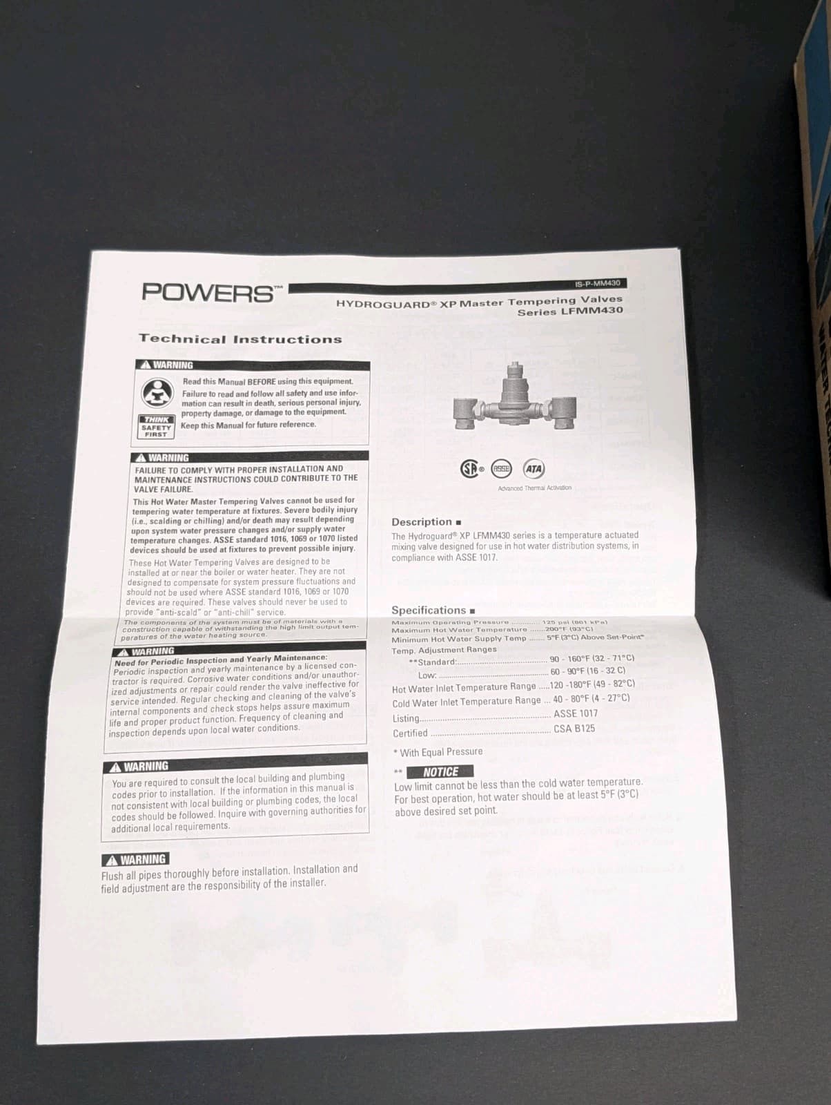 Powers Hydroguard Watts  LFMM431-1 3/4 in Mixing Valve LF Rough Bronze 3