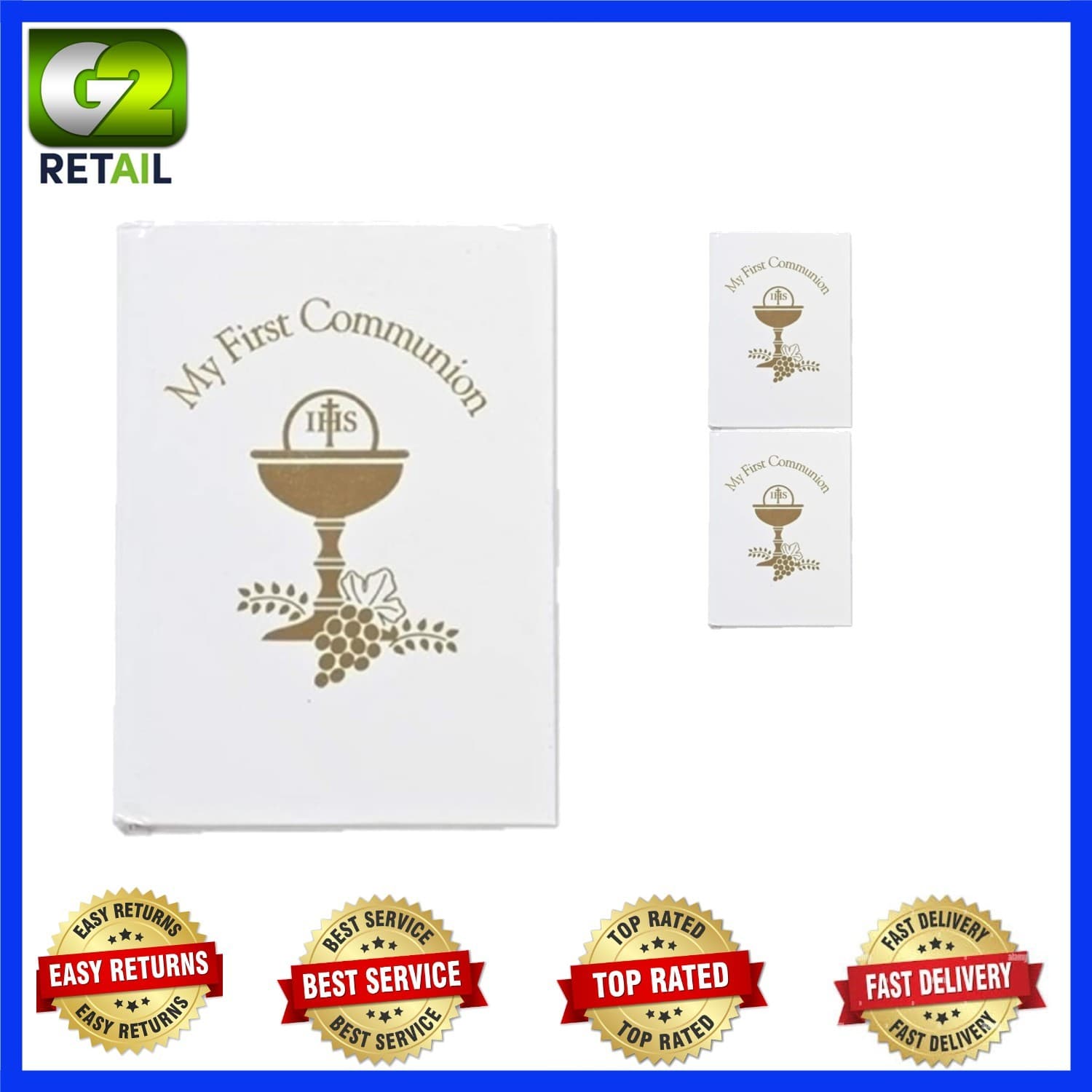 Exquisite 5" White and Gold Chalice Book for First Communion Celebrations