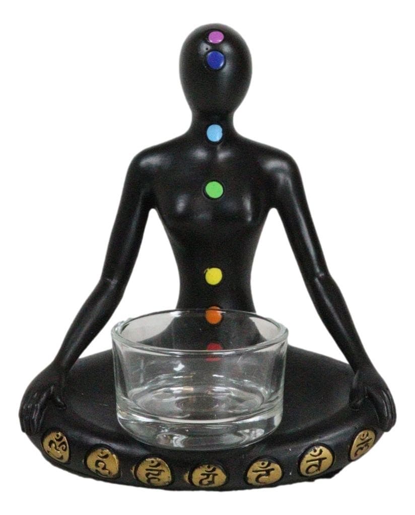 Rainbow 7 Chakra Zones Yoga Avatar Meditating Votive Candle Holder Figurine 4