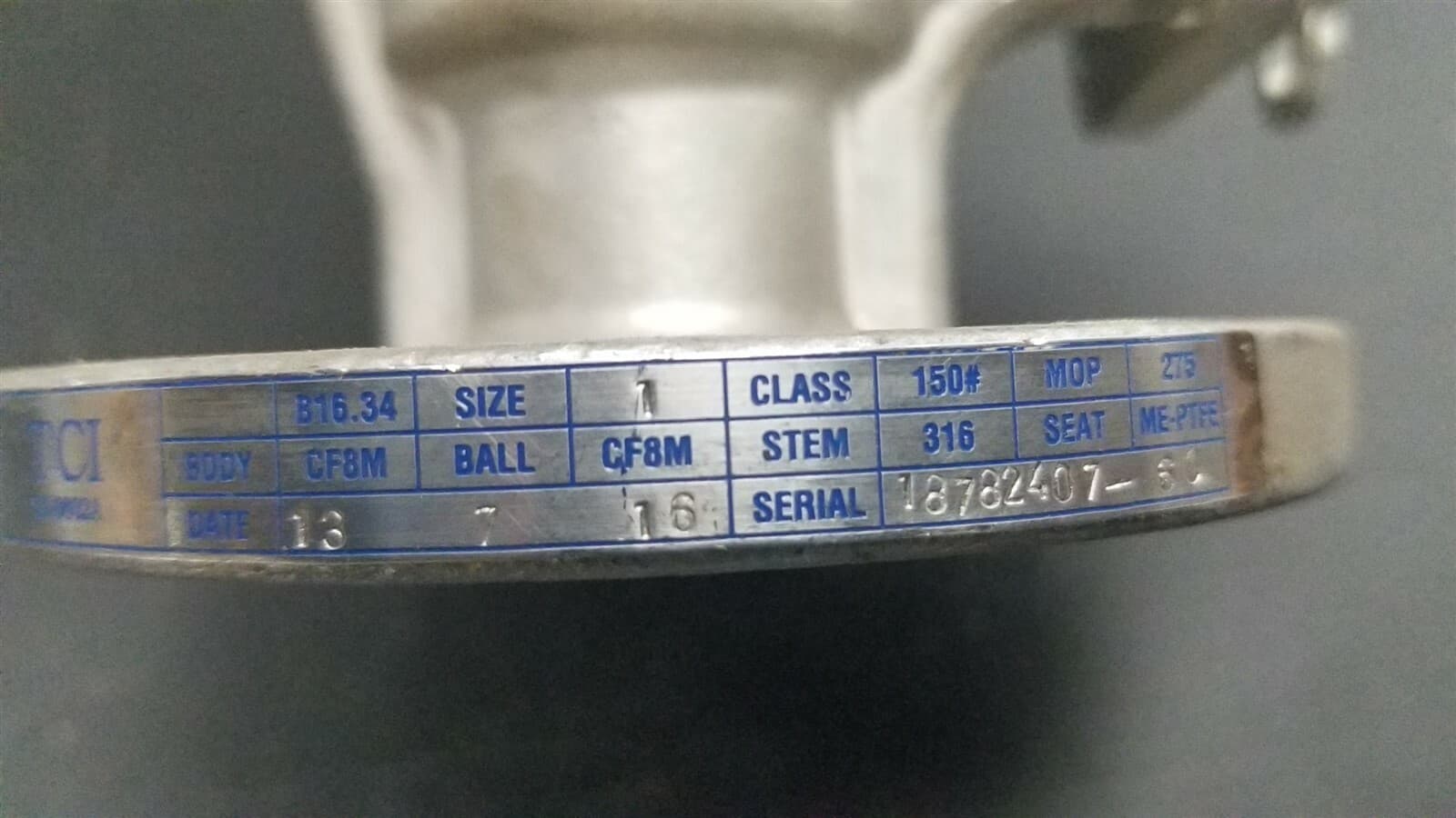 TCI SS316 PTFE SLEEVED PLUG VALVE 1" 150 MAX 275 PSI (NEW) CF8M 3