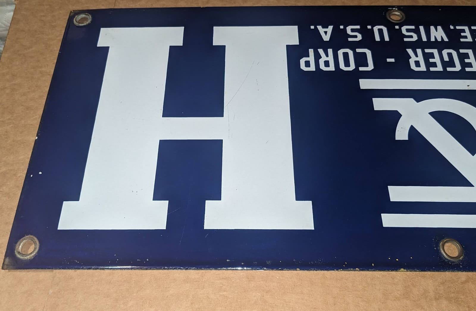 Vintage Large Pawling and Harnischfeger P&H Porcelain Sign Crane Industrial 2' 5