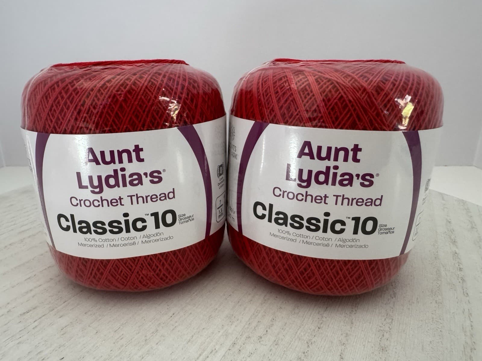 Aunt Lydia's Classic Cotton Crochet Thread Size 10~Lot Of 2~Atom Red~154~2160 2