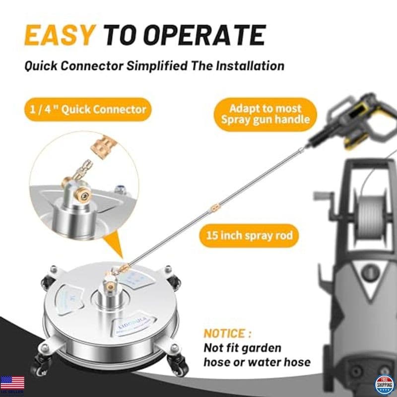 14" Stainless Steel Pressure Washer Surface Cleaner with 4 Wheels - Model PWS14 5