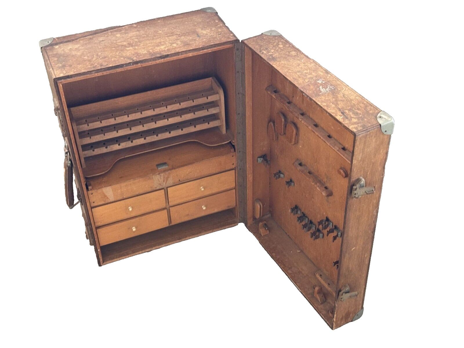 Large wood Vintage German Jewelry Goldsmith Suitcase Chest