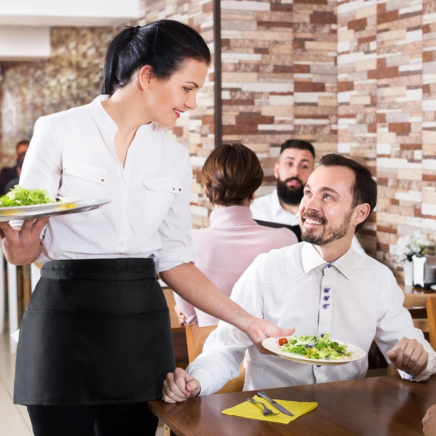 2 Pack Waitress Apron With 3 Pockets - Black Server Aprons - Waiter Short Hal... 6