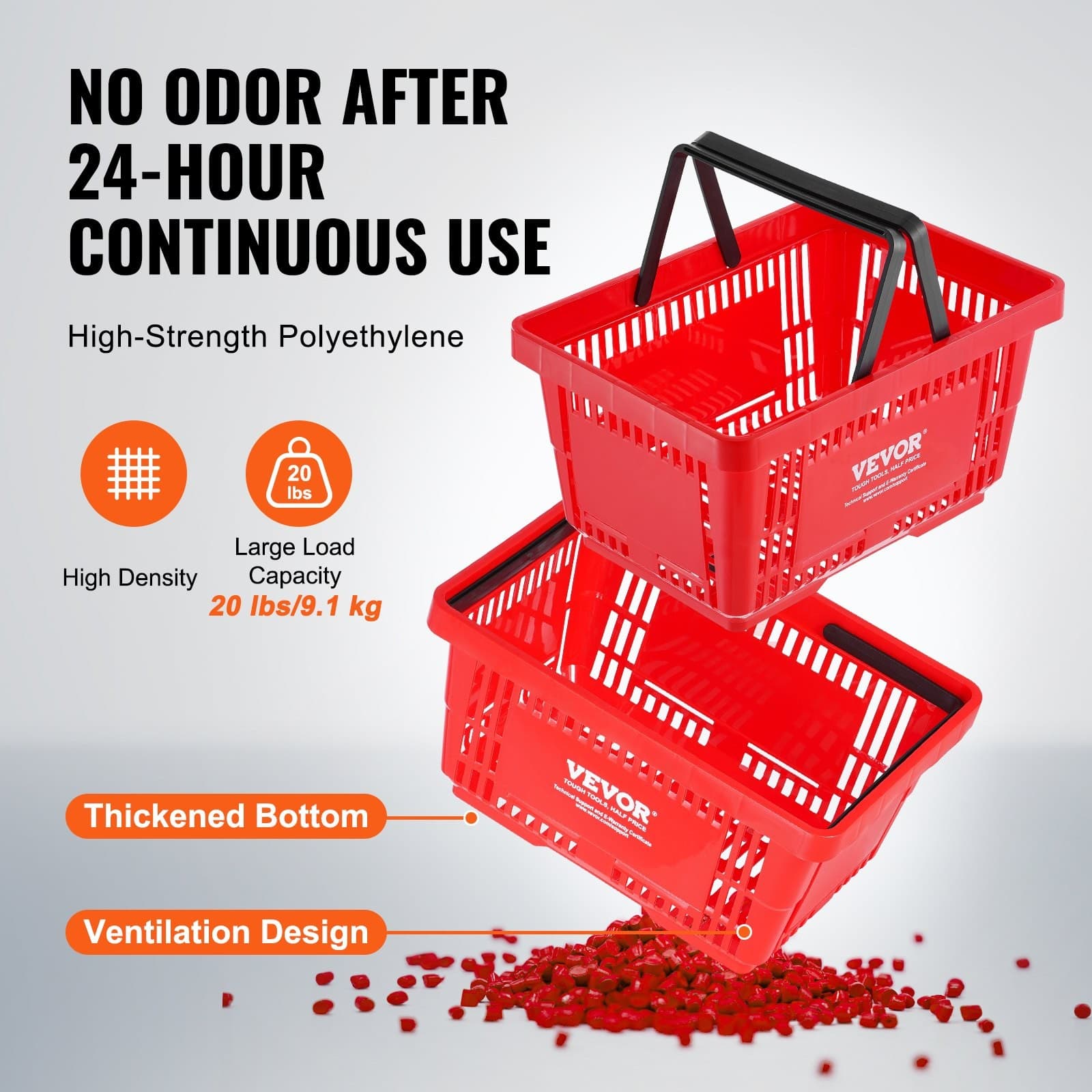 VEVOR Shopping Basket,Set of 12,24L Durable Plastic Grocery Basket with Handle a 2