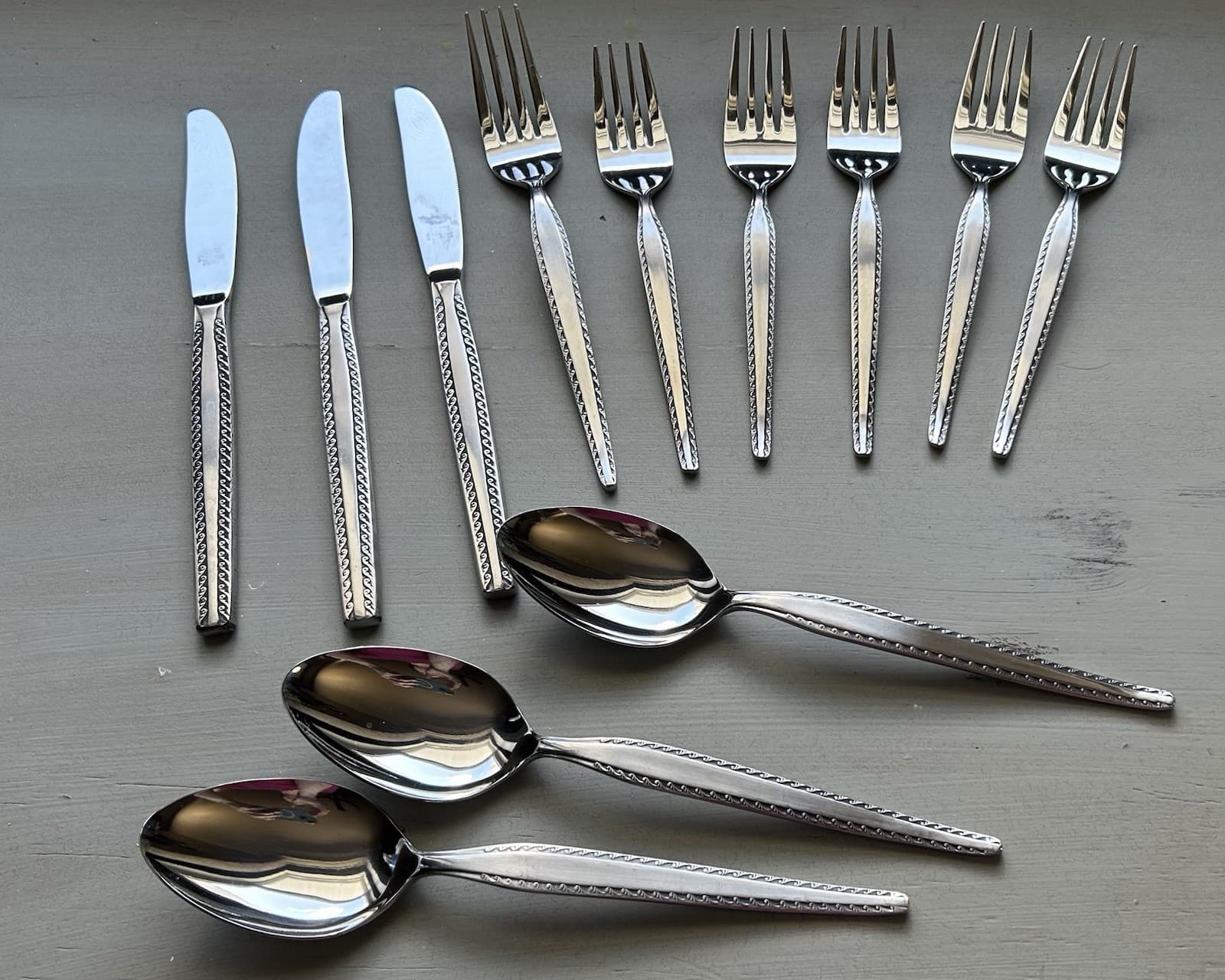 VTG Granada Rose Stainless Steel Lot of 12 Japan MCM Flatware Silverware NEW
