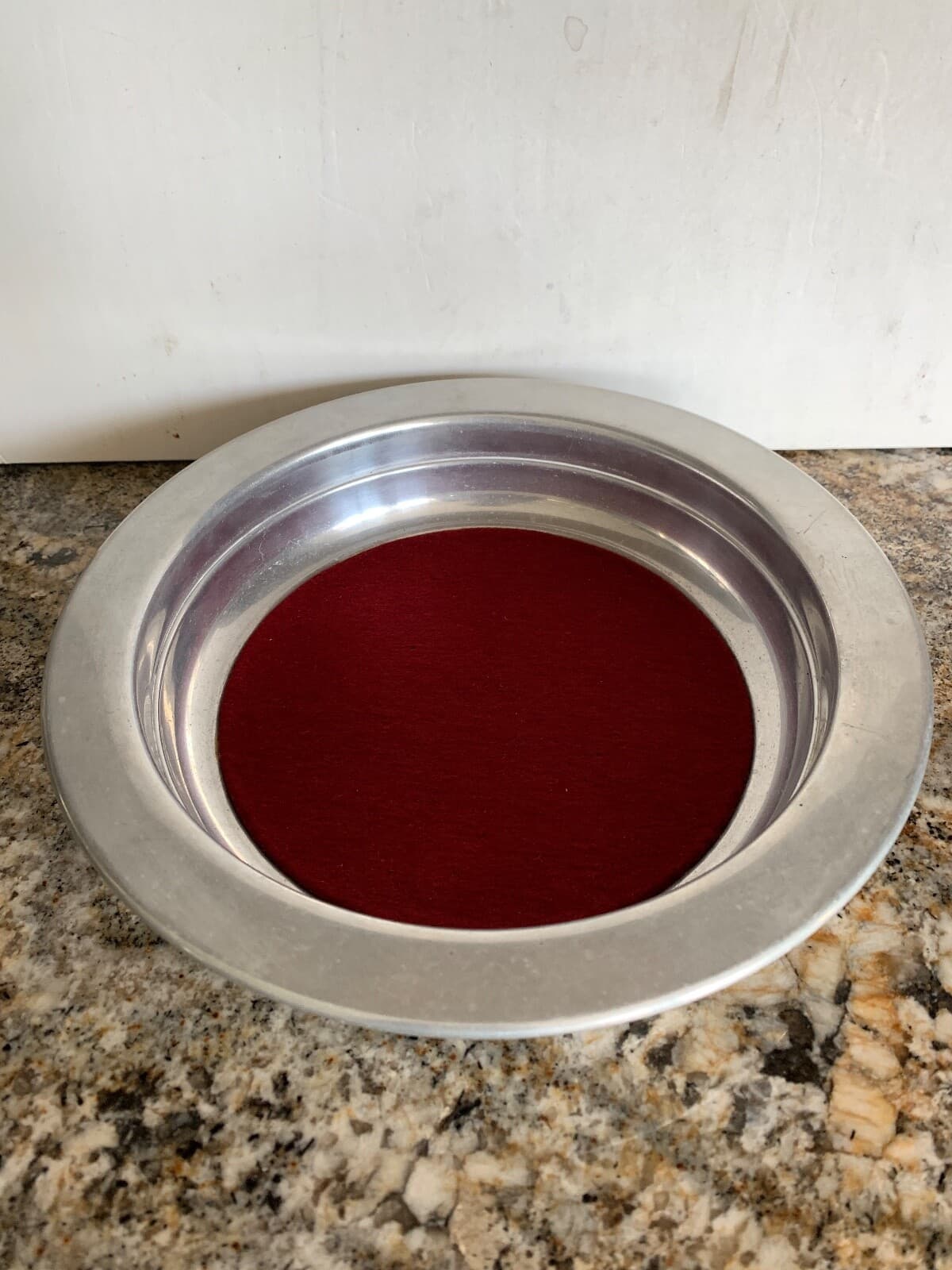 VTG Church Collection Plate Silver Metal & Red Felt Donation Offering Bowl 10 in