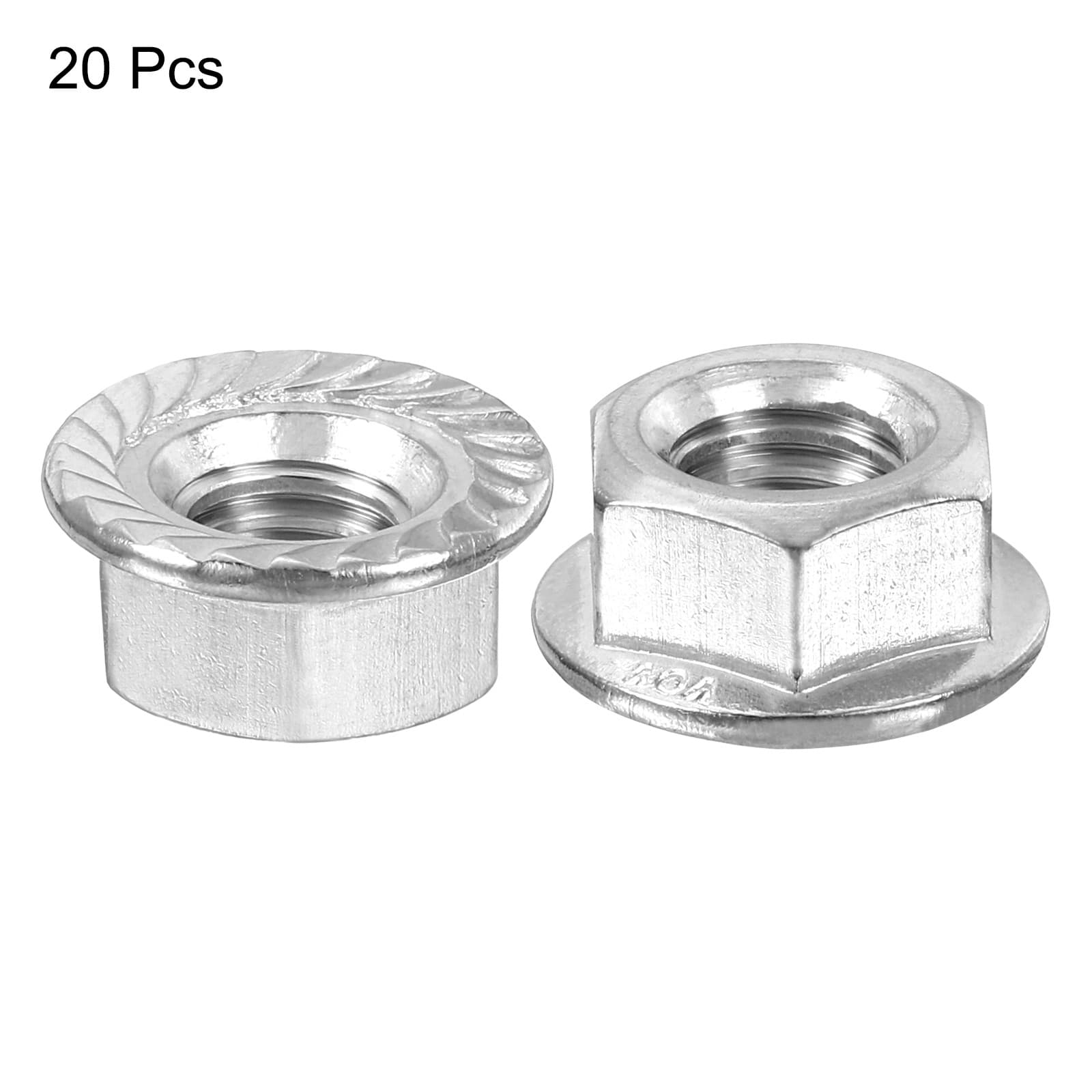 M8x1.25mm Serrated Flange Hex Lock Nuts, 20Pcs Hexagon Flange Nut, Silver 4