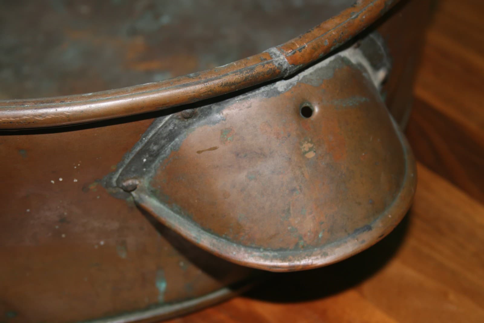 Antique Large Copper Flat Bottom Pot Kettle 5