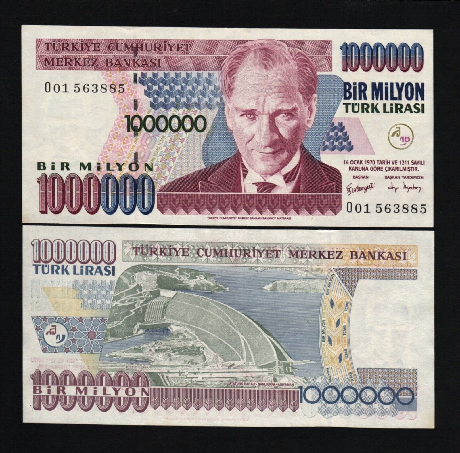 1,000,000 Turkey 1 Million LIRA P-213 1970 ( 2002 ) DAM UNC Turkish 1000000 NOTE 3