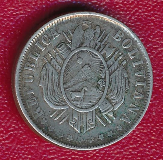 BOLIVIA 1881 20 CENTAVOS SILVER COIN **LIGHTLY CIRCULATED** FREE SHIP!!